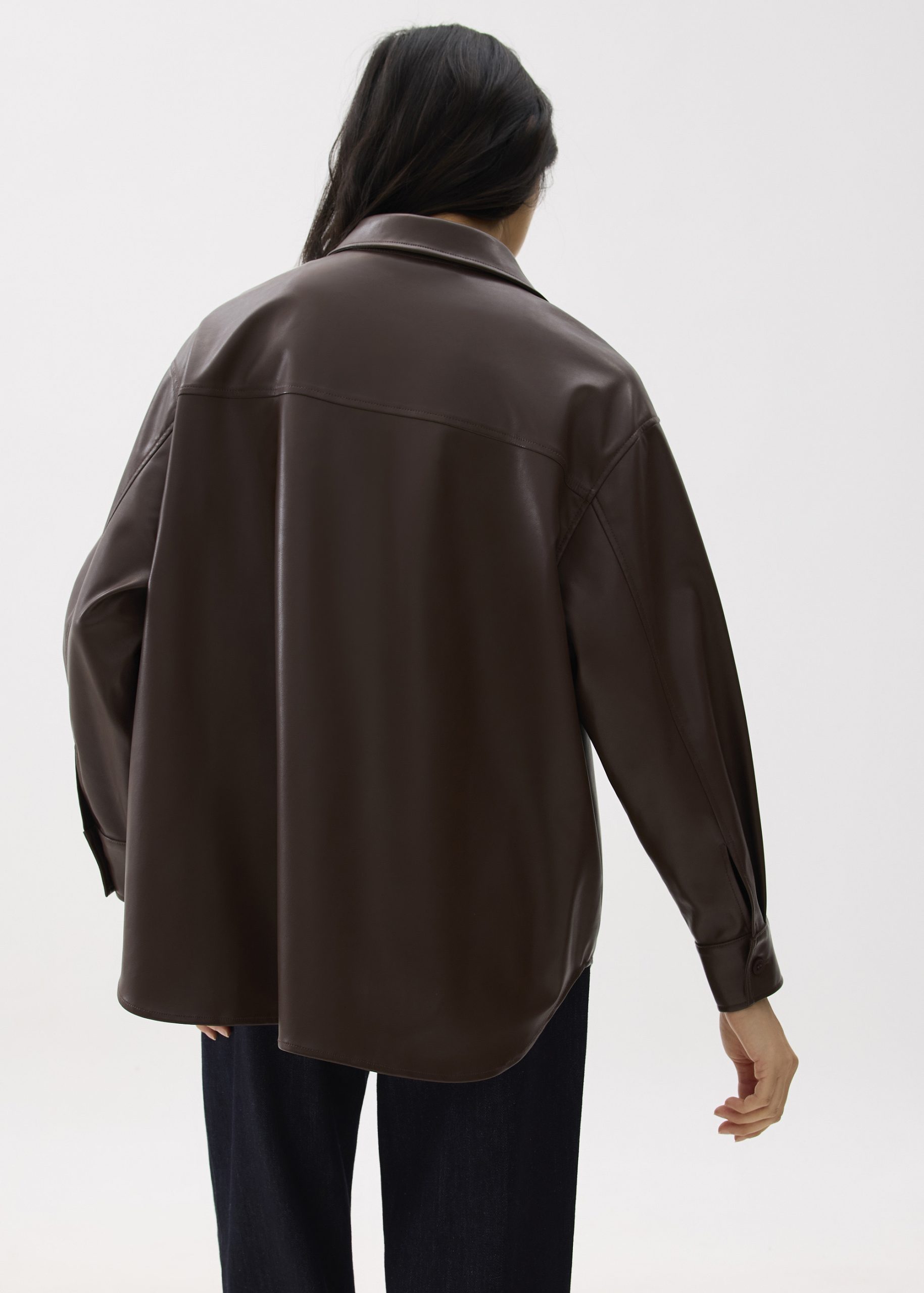 Oversized Vegan Leather Collared Shirt - Image 12