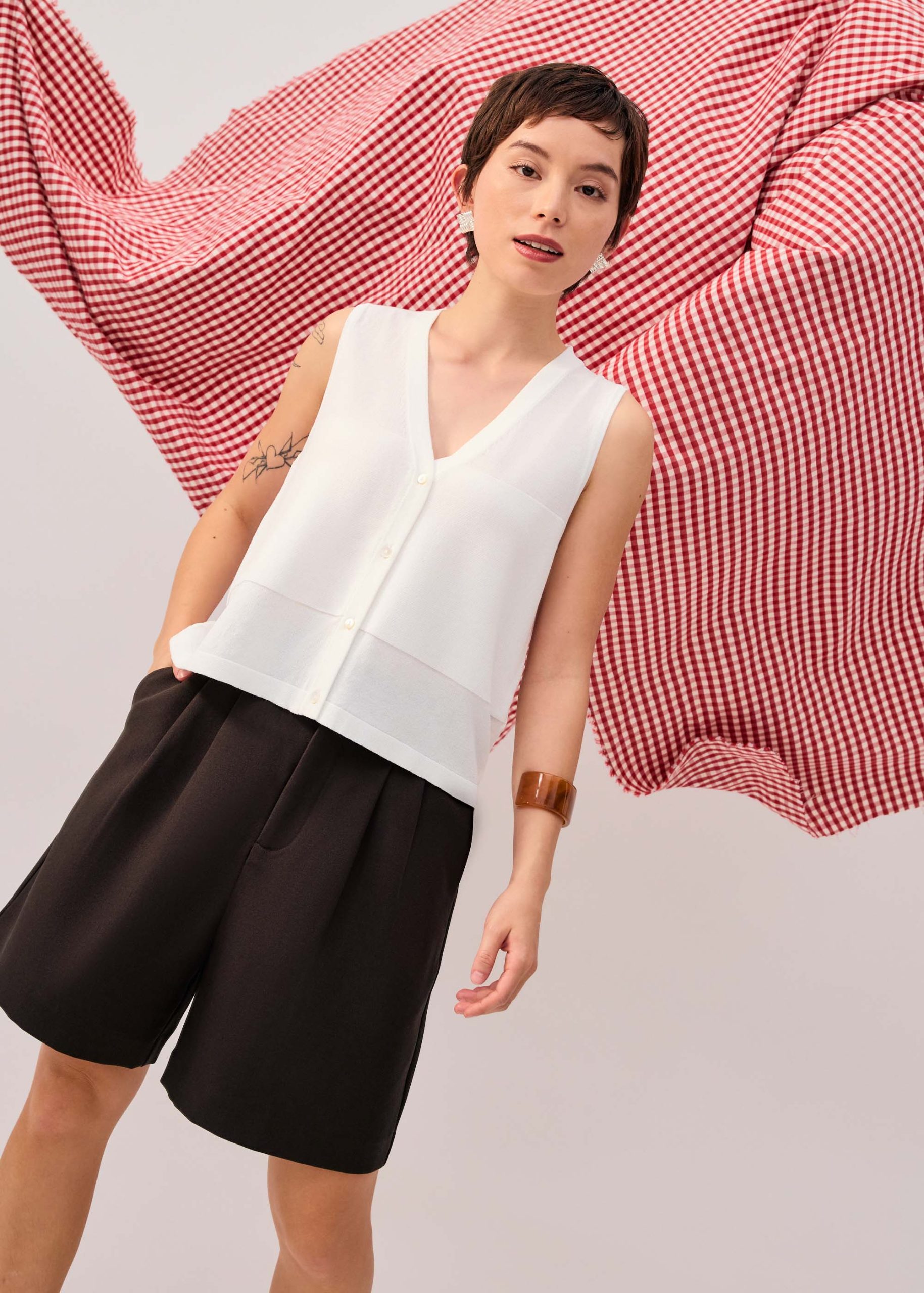 Sheer Knit Front Panel V-Neck Vest Top - Image 7