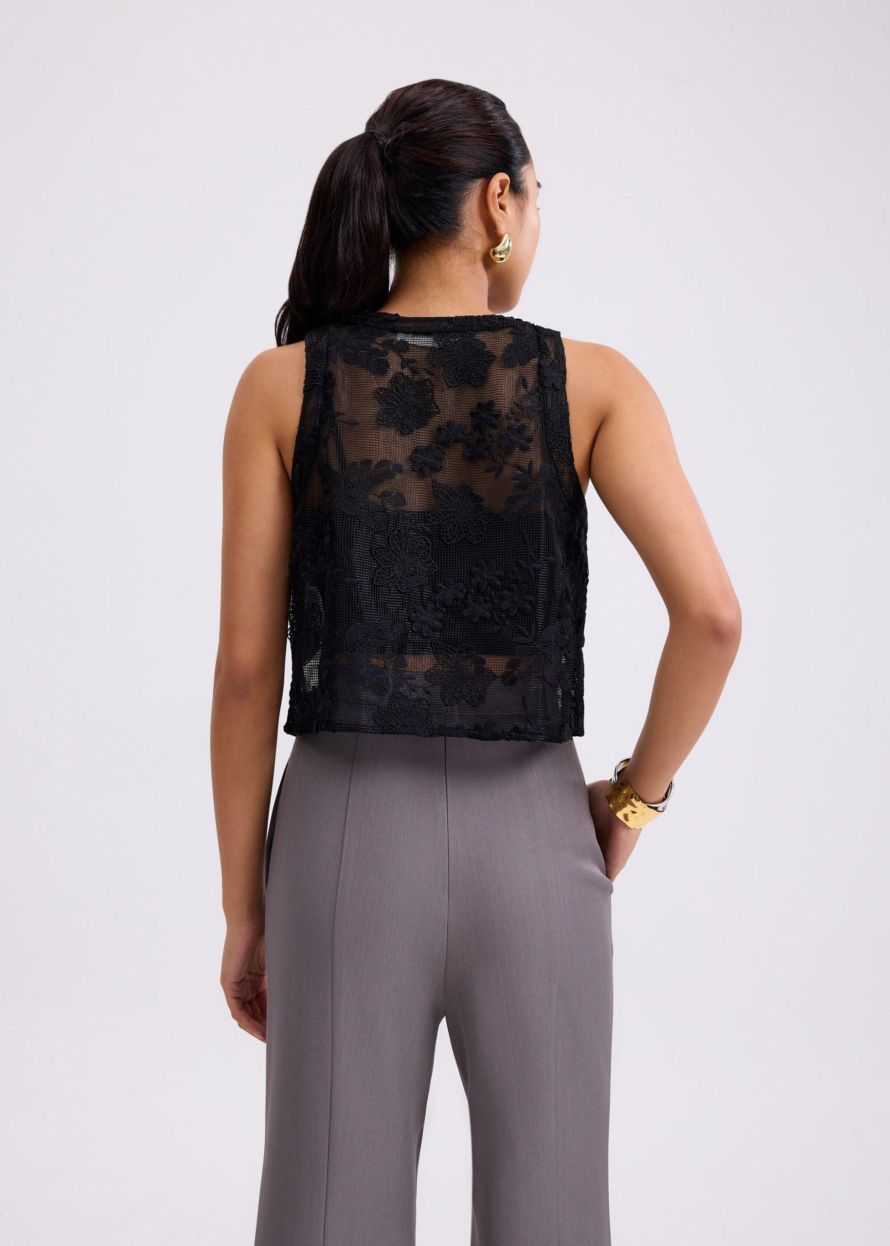 Lace Embroidery Boxy Crop Vest - Image 7
