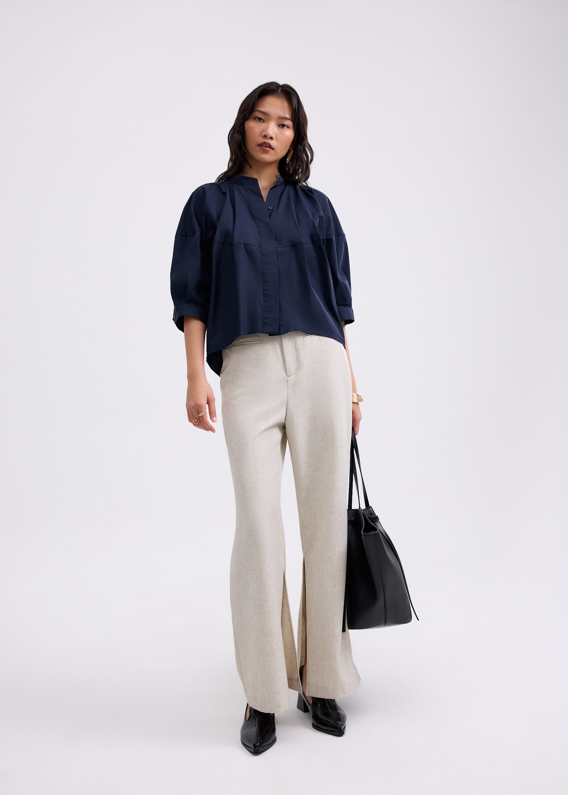 Meiying Relaxed Poplin Mandarin Collar Shirt - Image 2