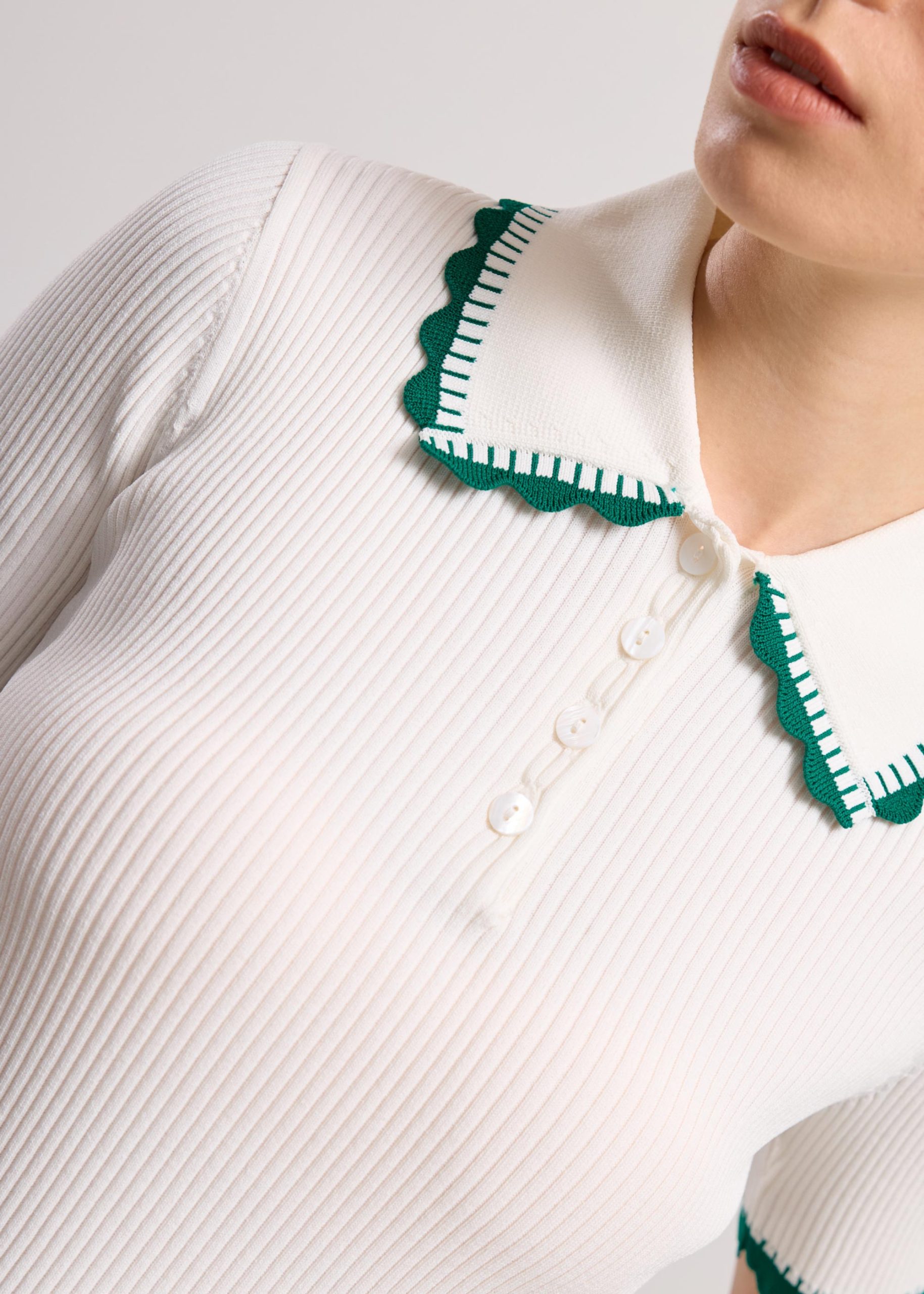Contrast Trim Pointelle Knit Peter Pan Collar Top