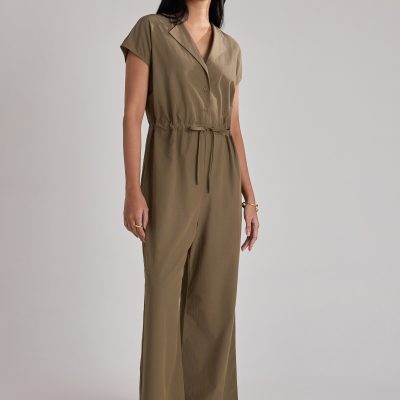 Collared Drawstring Waist Jumpsuit