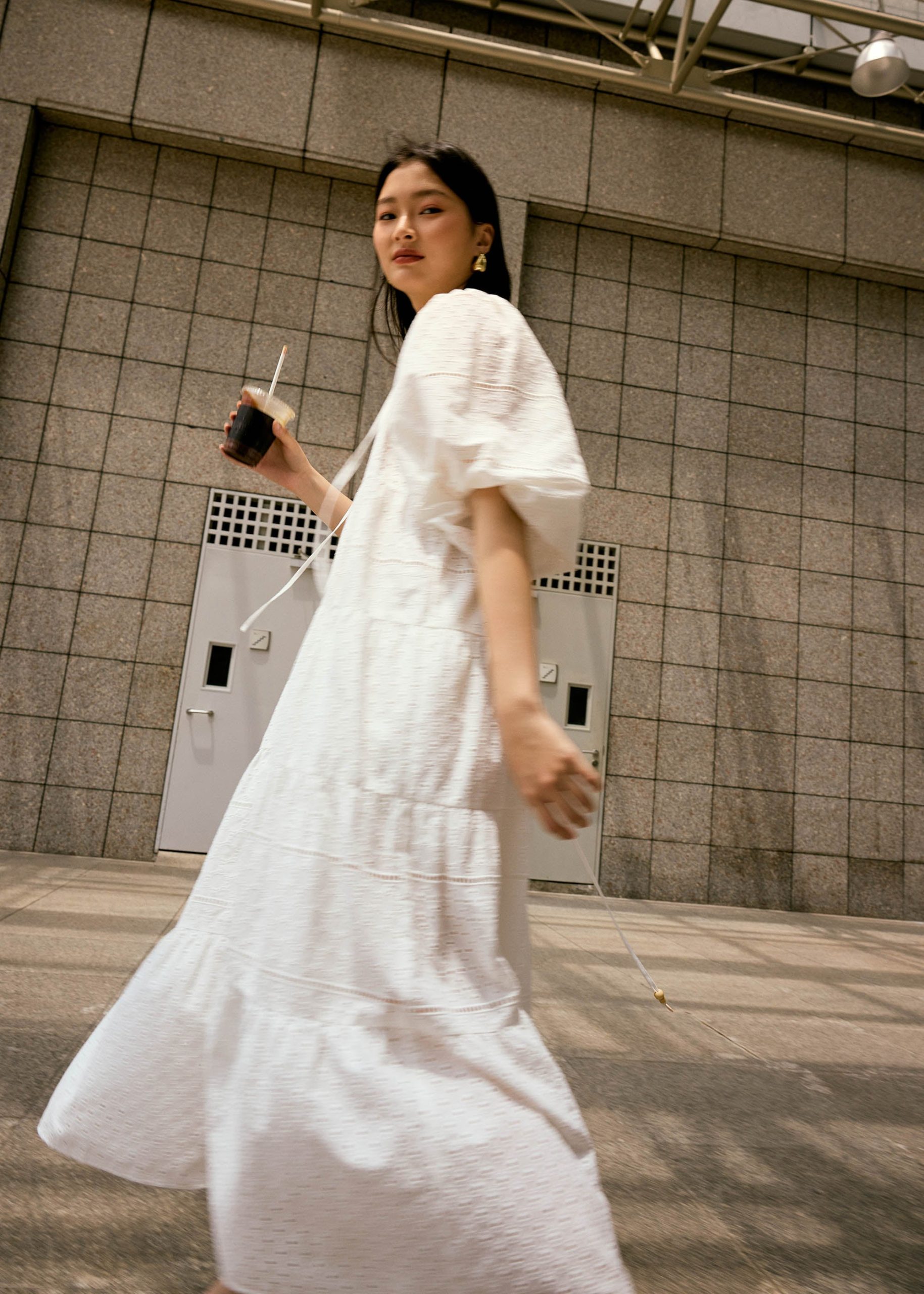 Broderie Puff Sleeve Trapeze Maxi Dress - Image 2