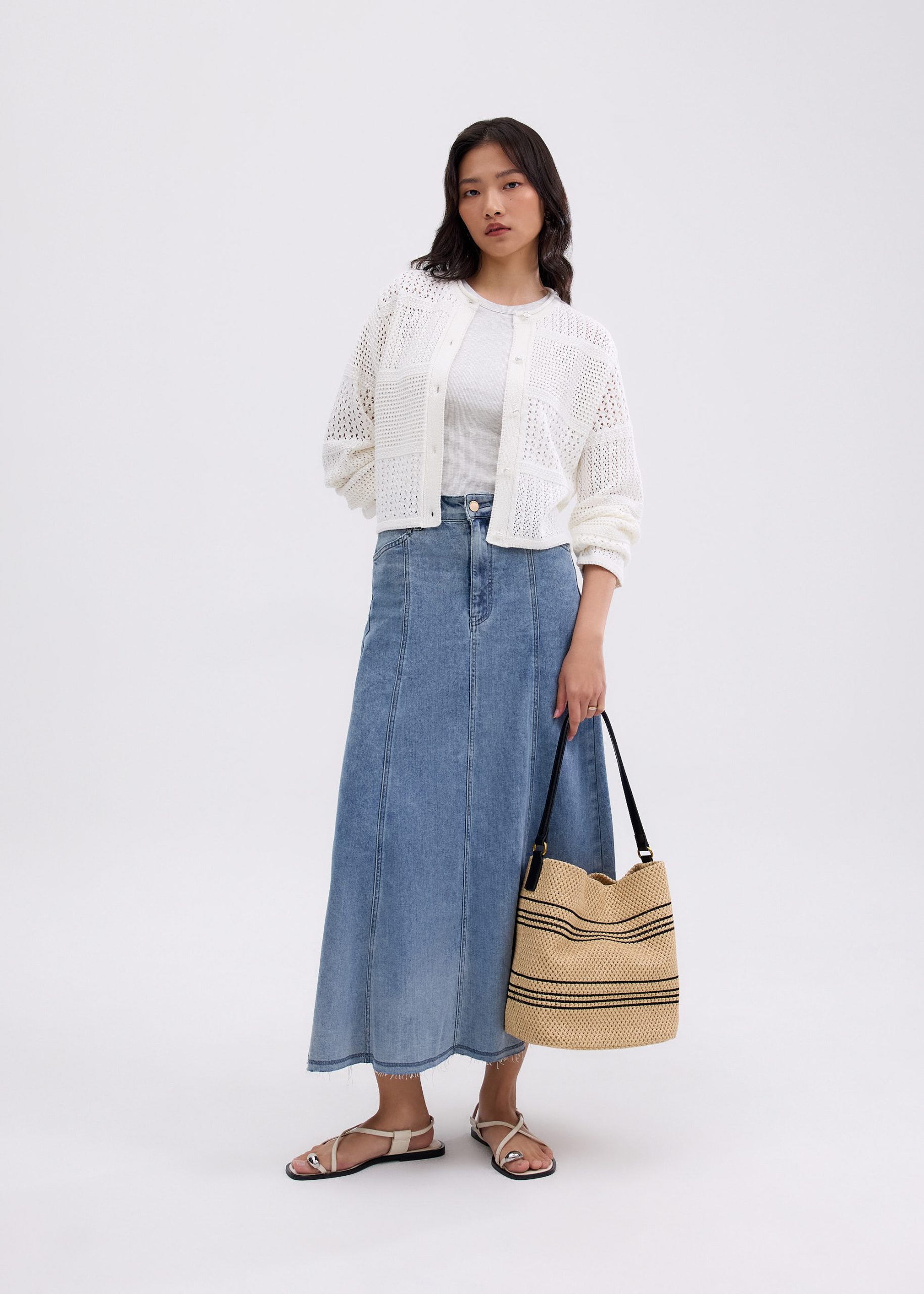 Relaxed Pointelle Knit Round Neck Cardigan - Image 13