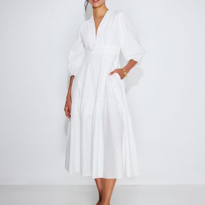Cotton Panelled Fit & Flare Midaxi Dress