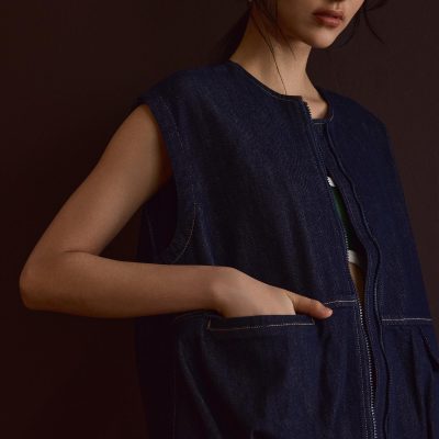Contrast Stitch Denim Multi-way Oversized Vest