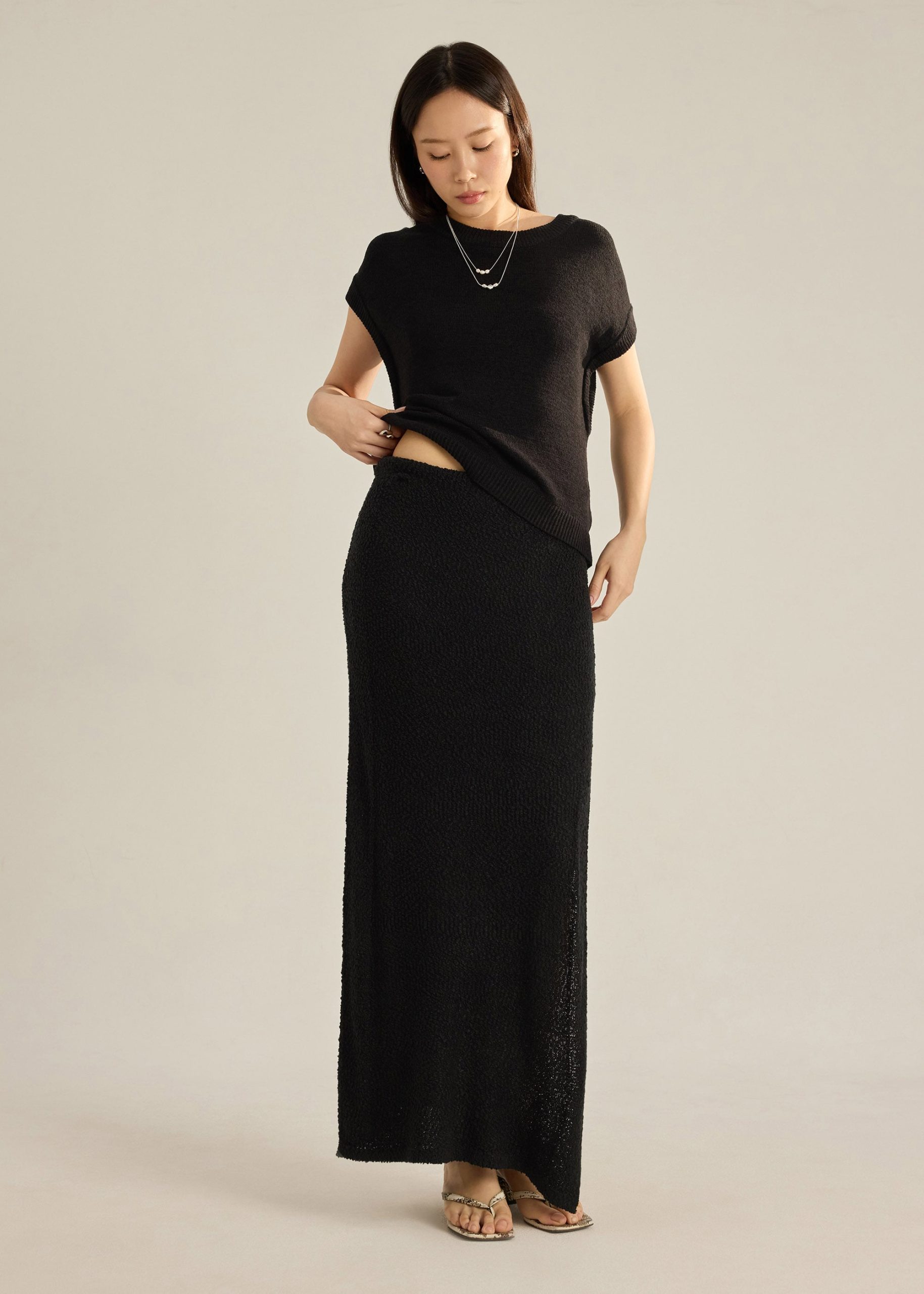 Boucle Knit Column Skirt - Image 3