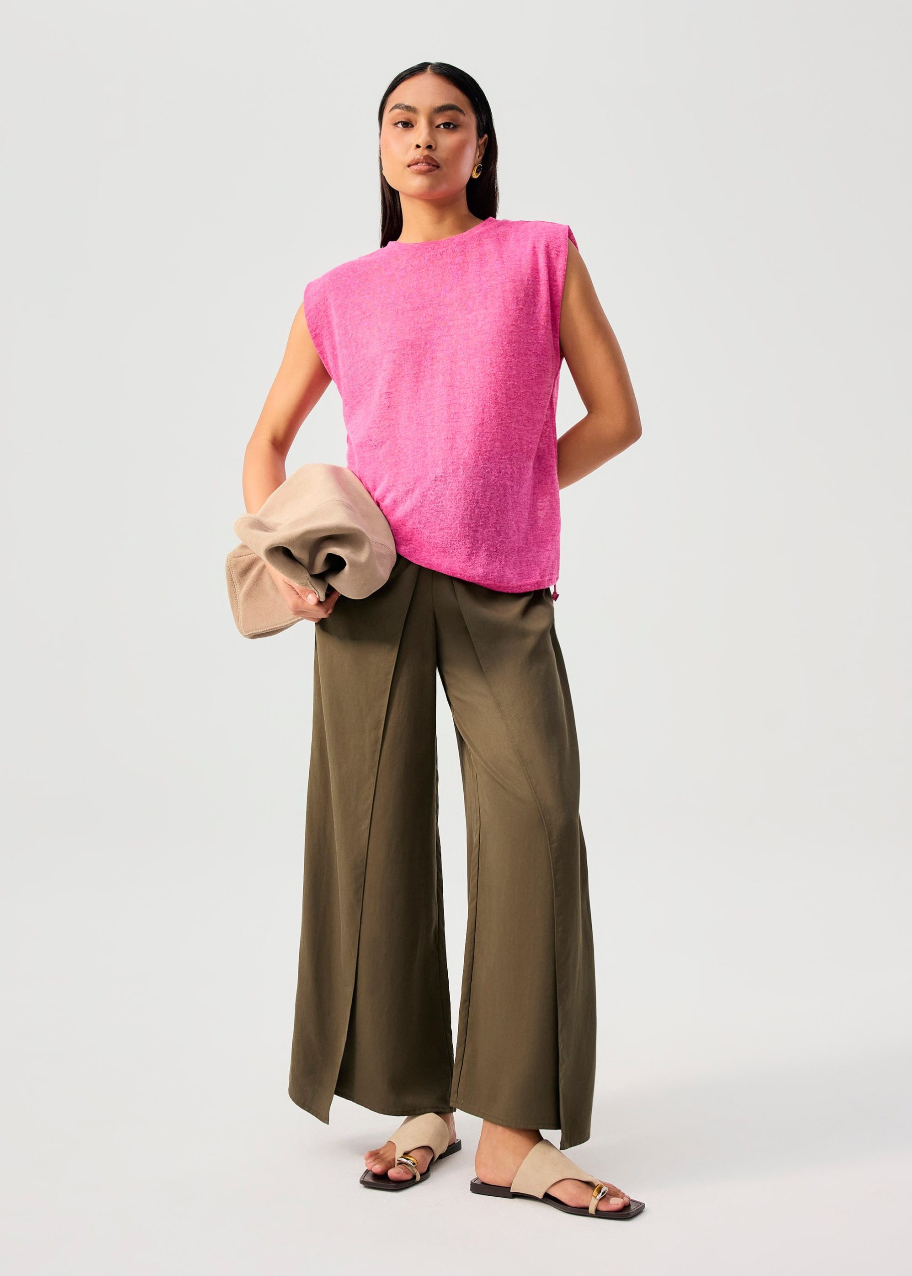 Relaxed Sheer Jersey Toggle Hem Round Neck Shell Top - Image 8