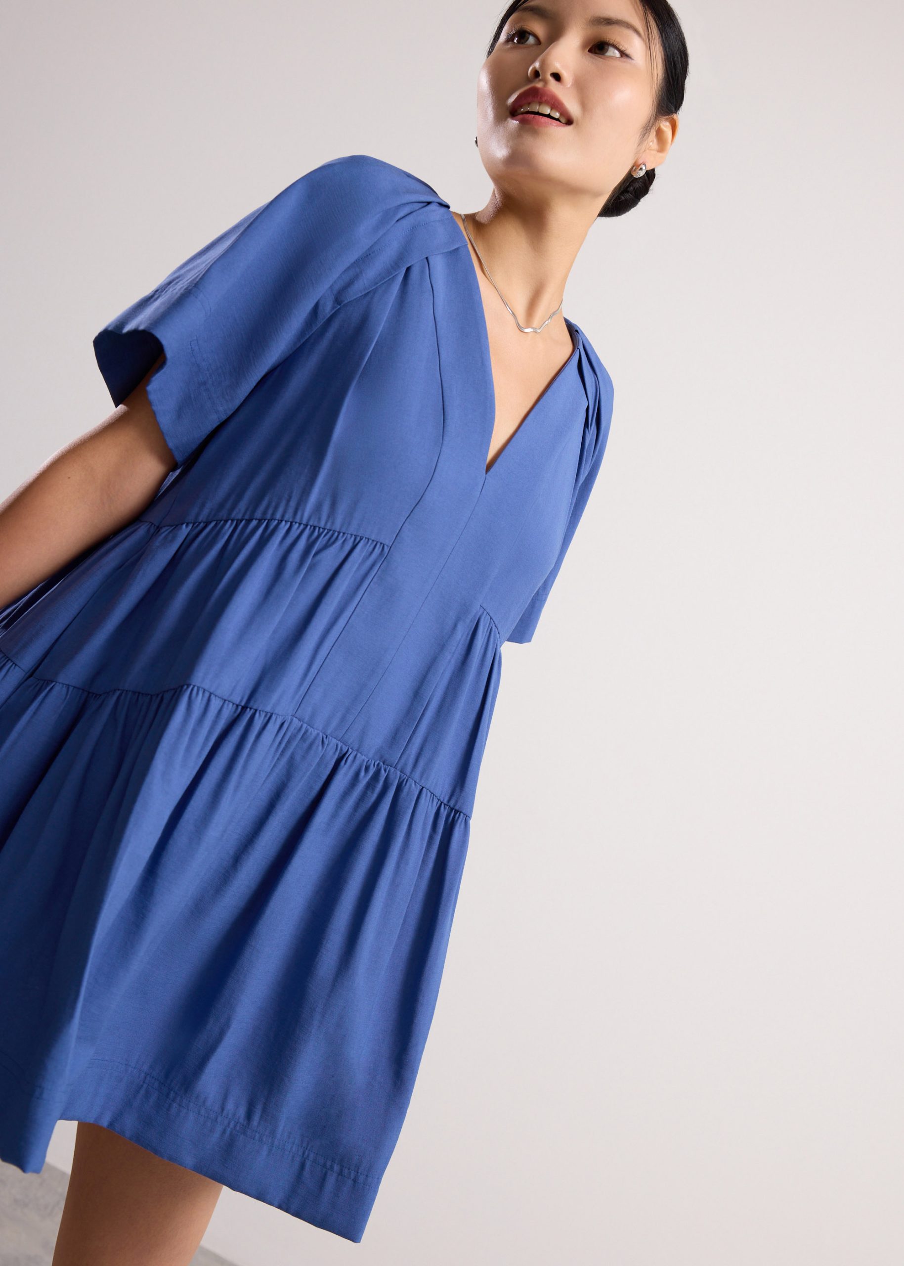 Rayon V-neck Trapeze Mini Dress - Image 14