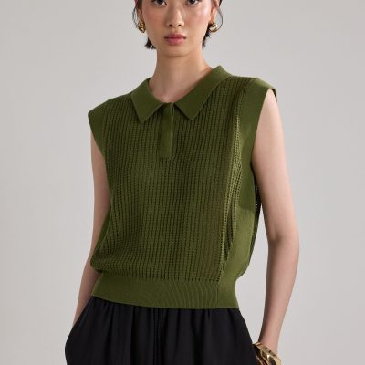 Open Knit Polo Top