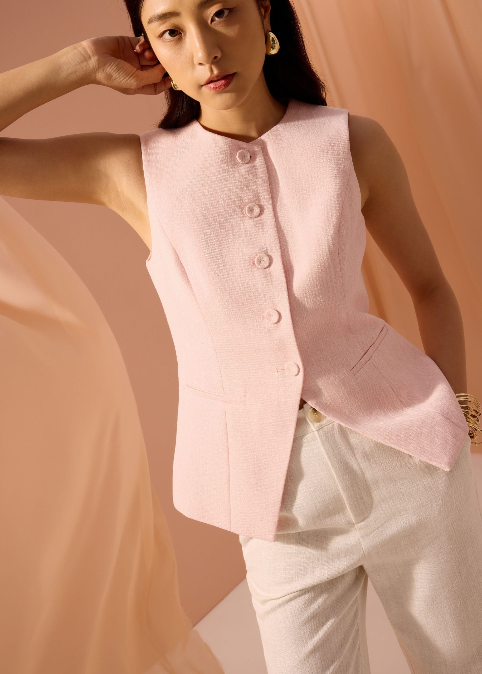 Padma Textured Round Neck Long Vest Top - Image 22
