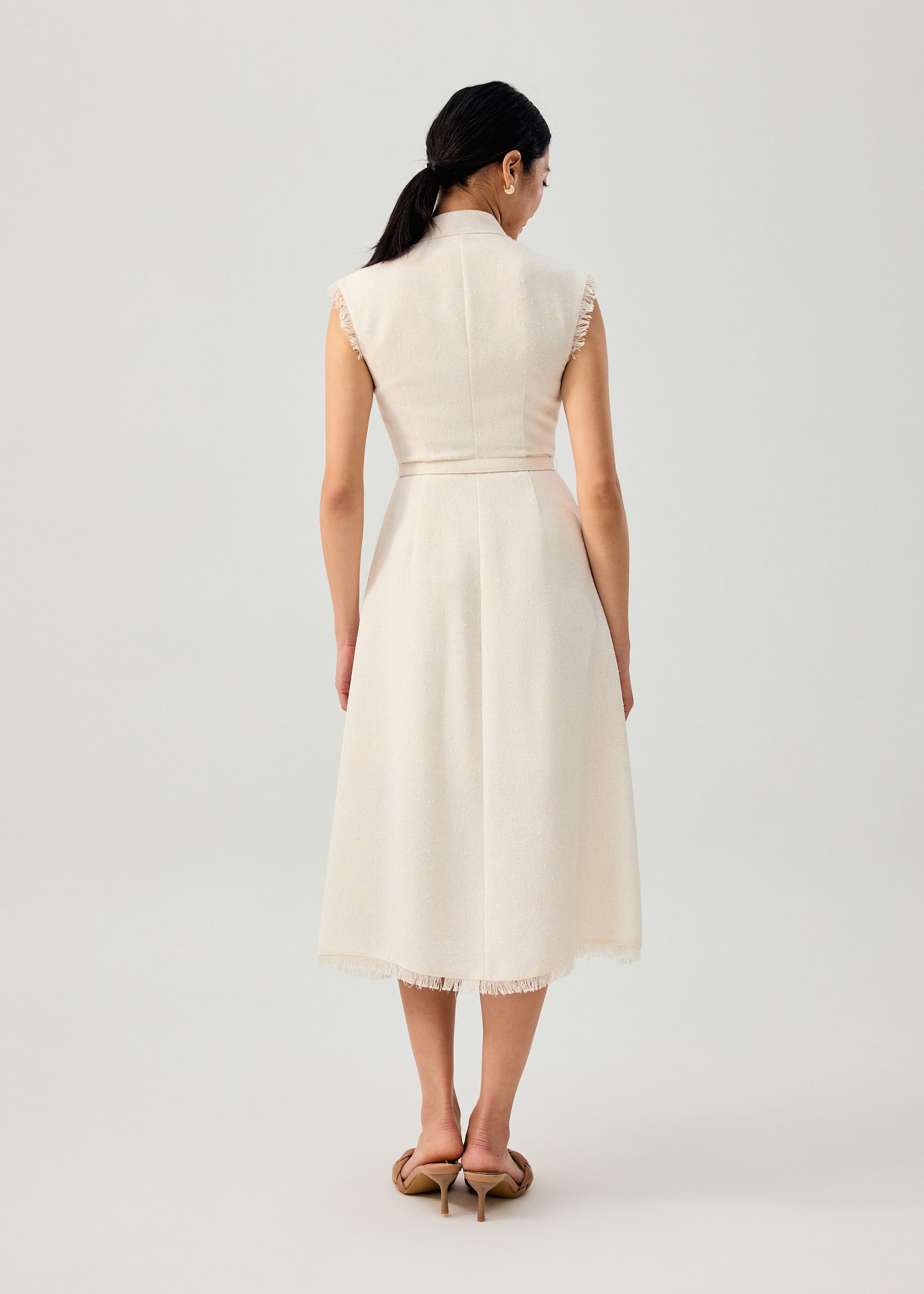 Fei Belted Tweed Mandarin Collar Fit & Flare Midaxi Dress - Image 13