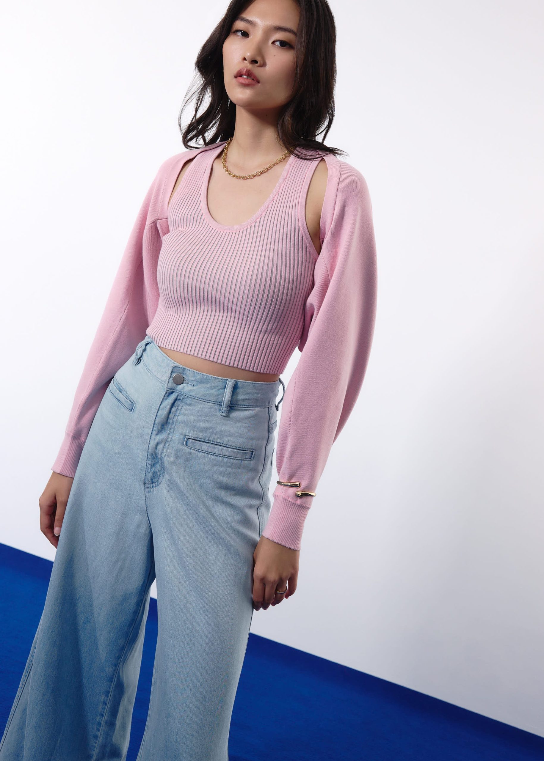 Duo Knit Scoop Neck Crop Tank Top - Image 5