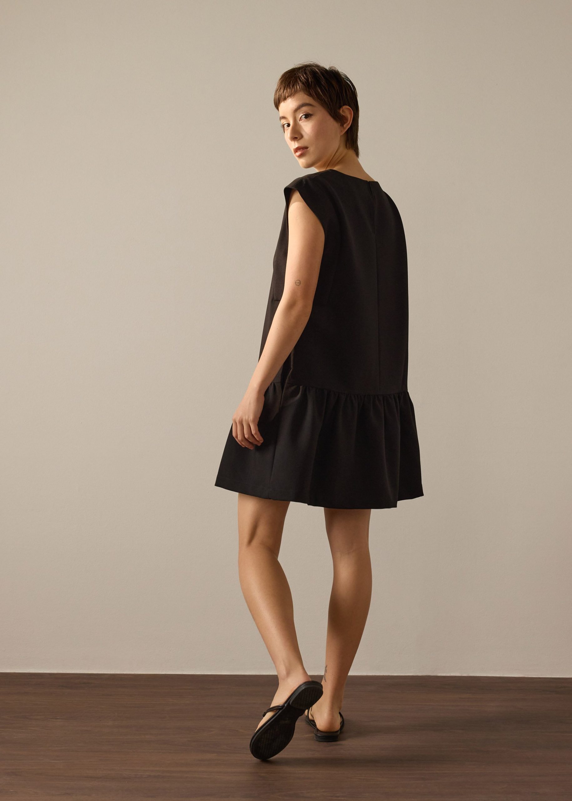 Marla Twill Round Neck Drop Waist Mini Dress - Image 2