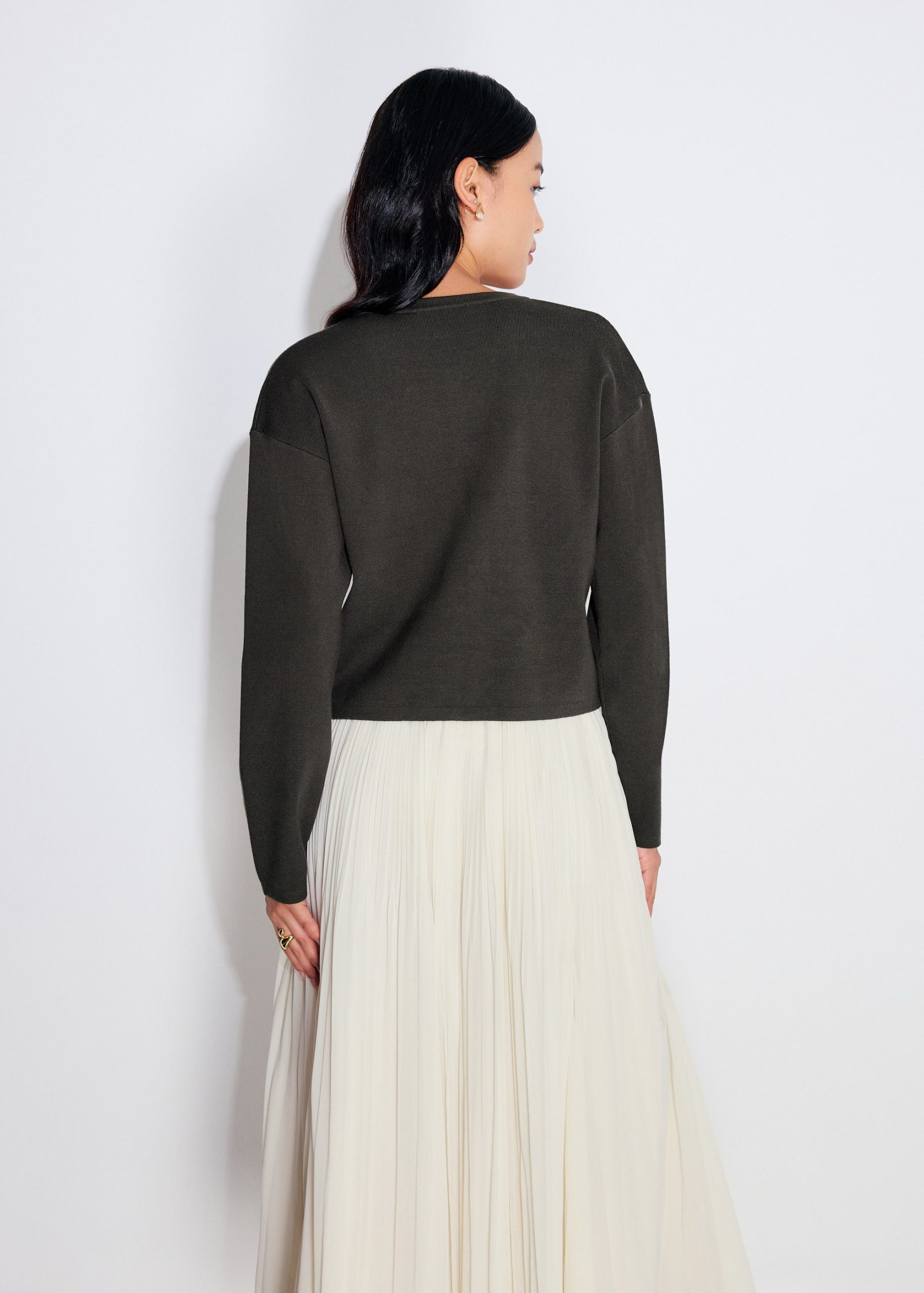 Relaxed Embellished Round Neck Cardigan - Image 6