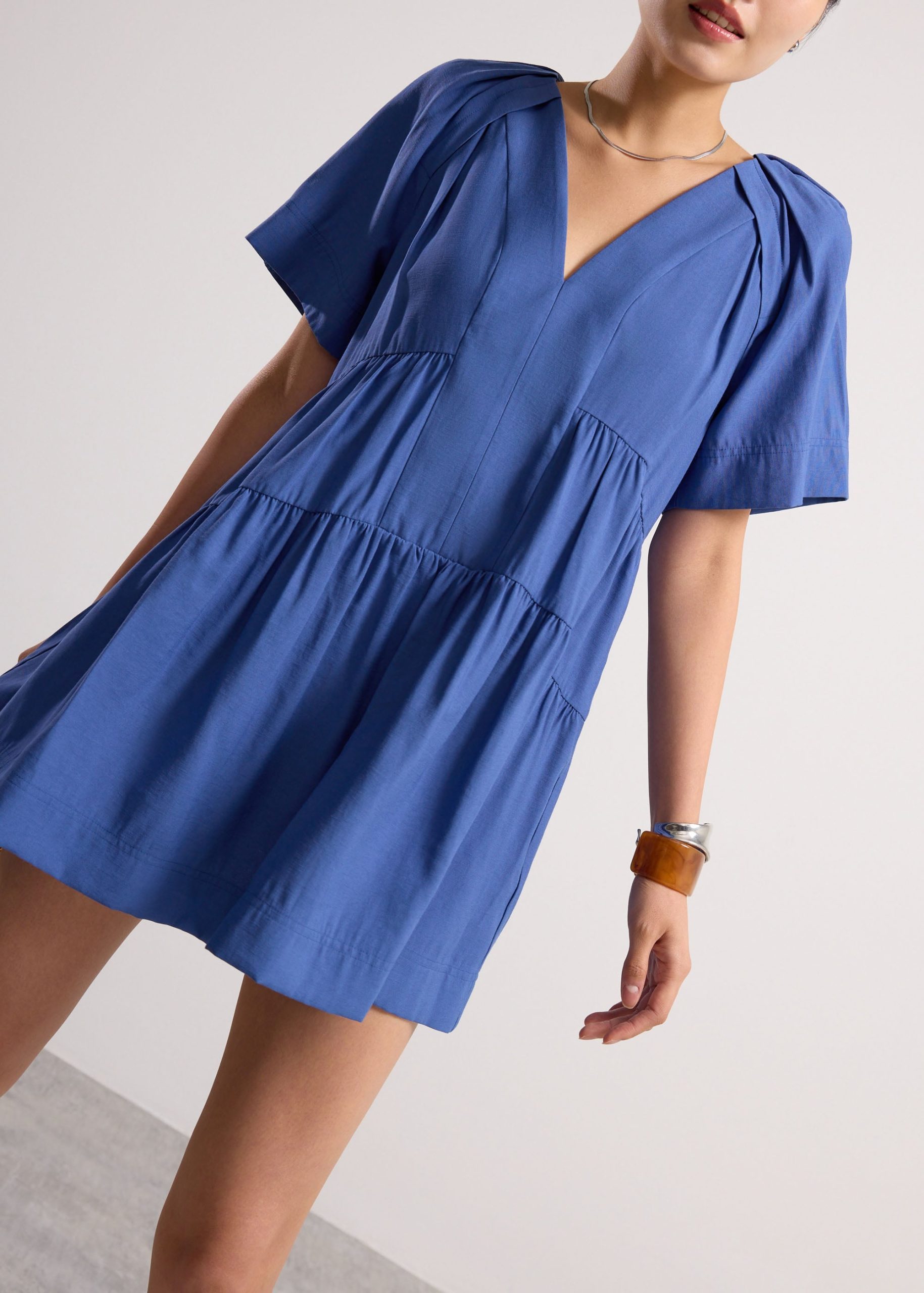 Rayon V-neck Trapeze Mini Dress - Image 12
