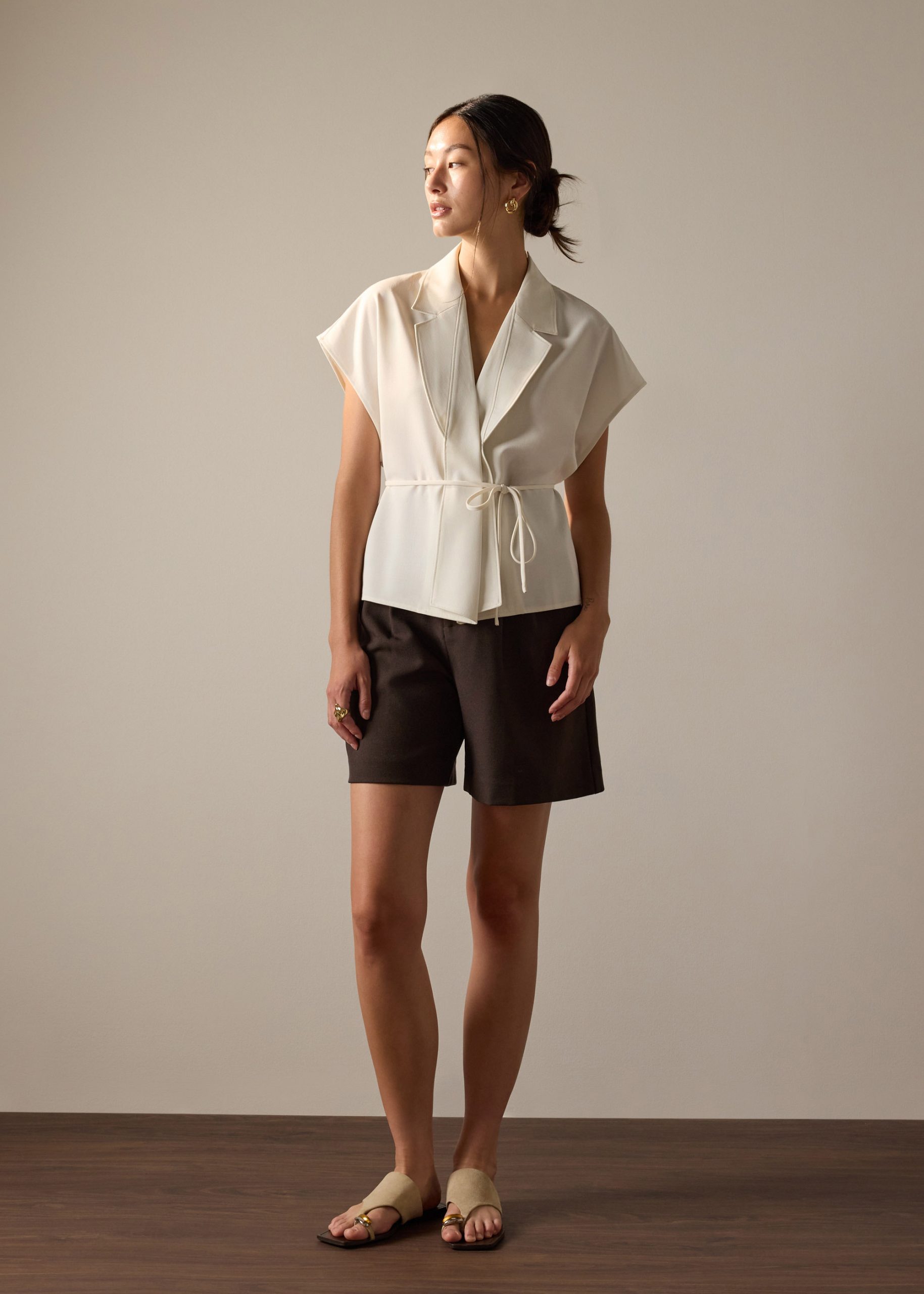 Vina Detachable Sash Melange Front Wrap Top - Image 3