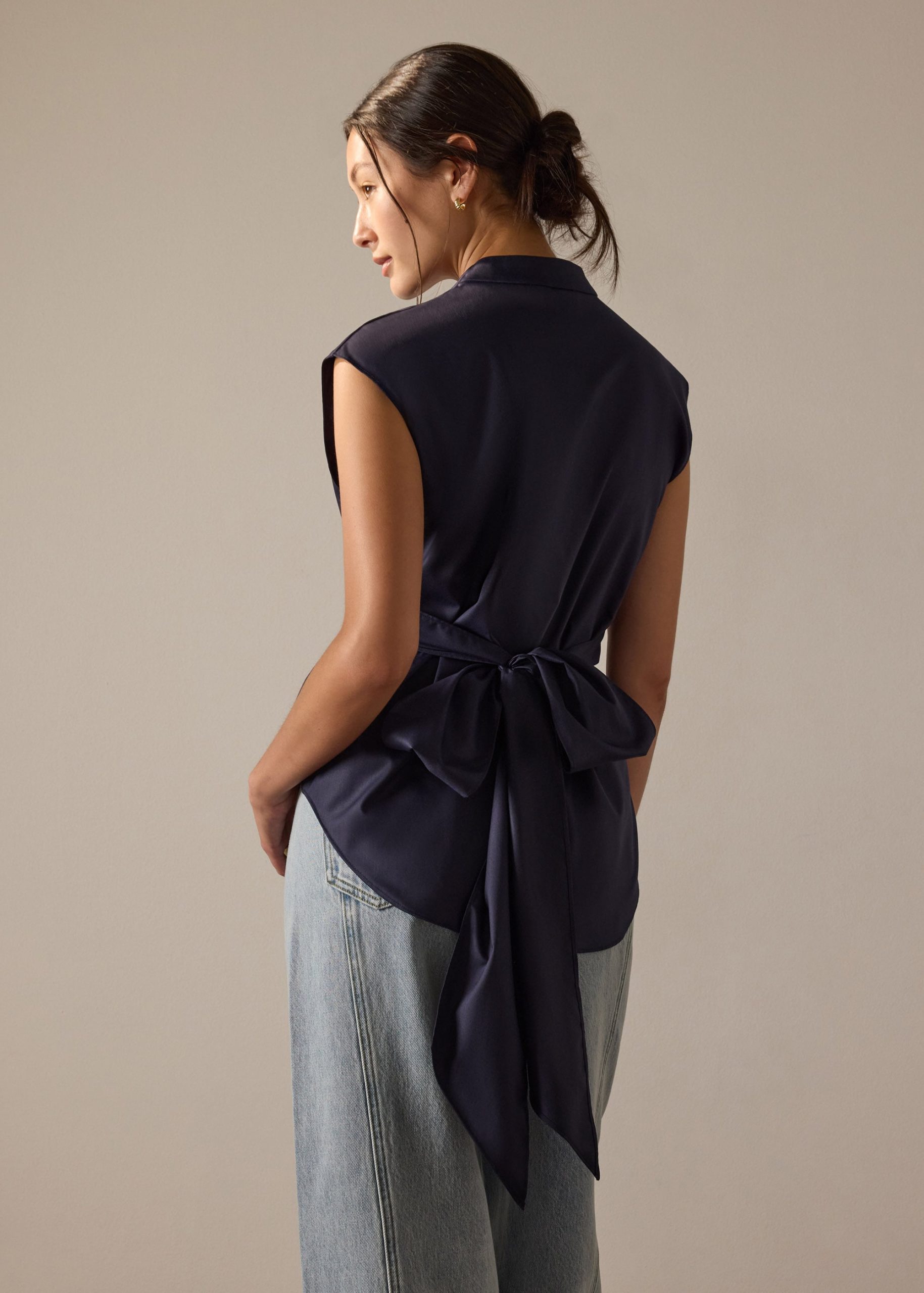 Ziyi Poplin Front Wrap Mandarin Collar Shirt - Image 13