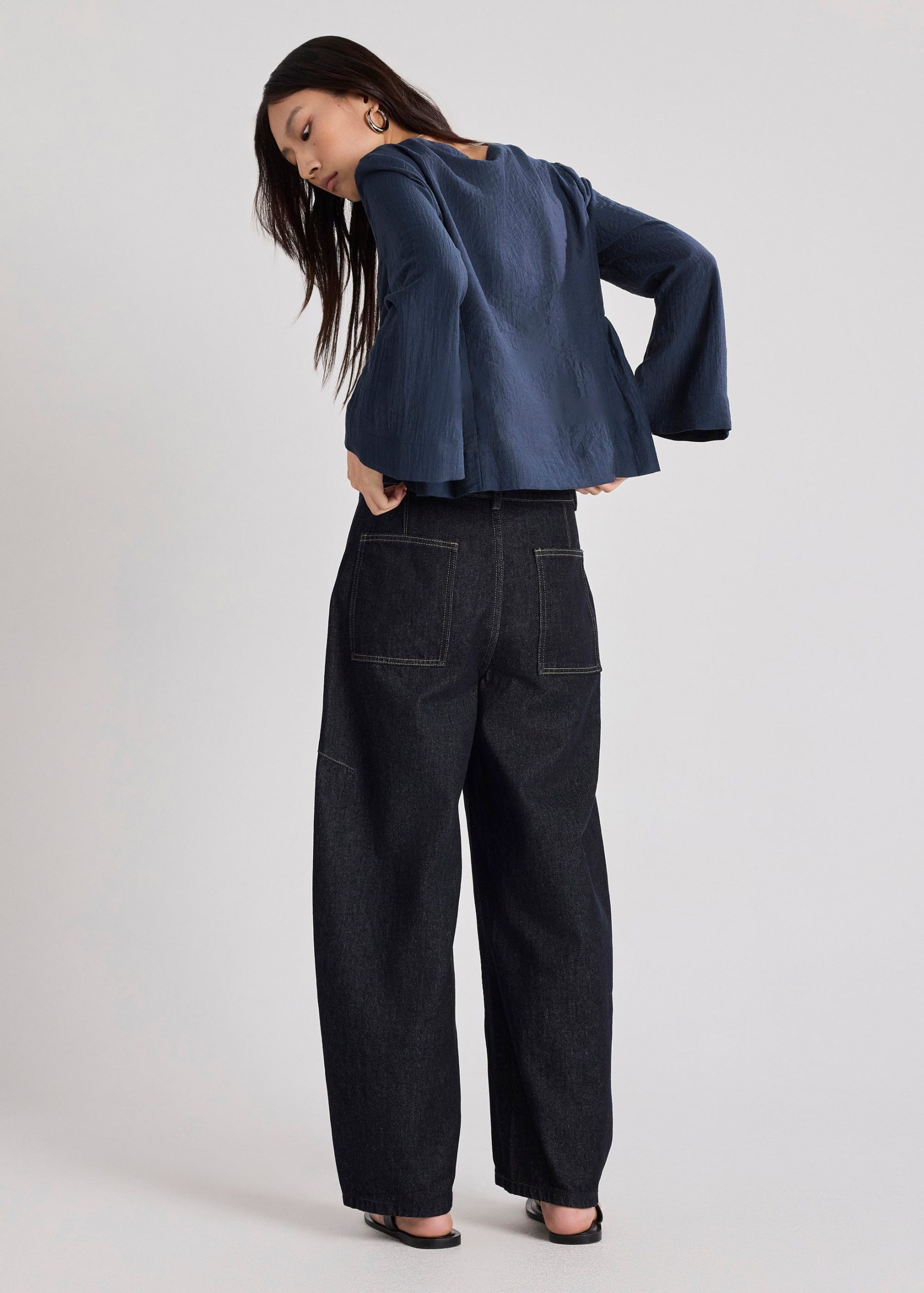 Textured Lyocell Peplum Blouse - Image 4