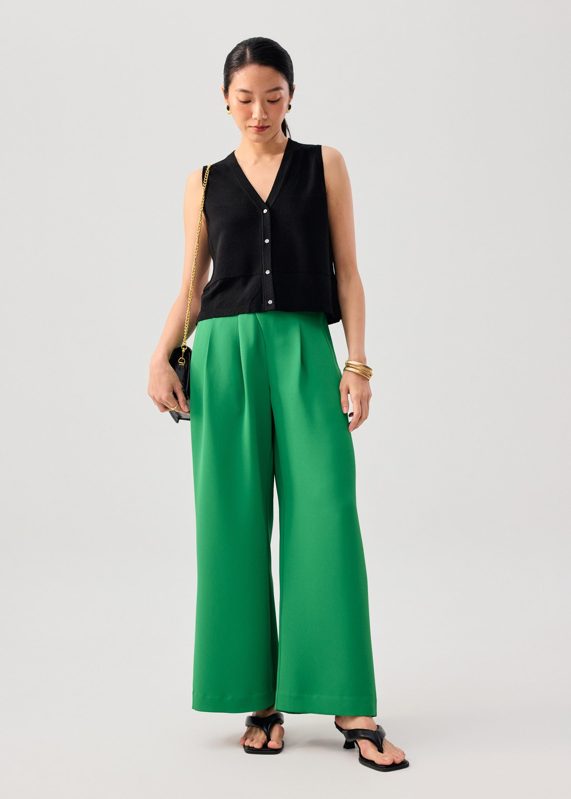Sheer Knit Front Panel V-Neck Vest Top - Image 3