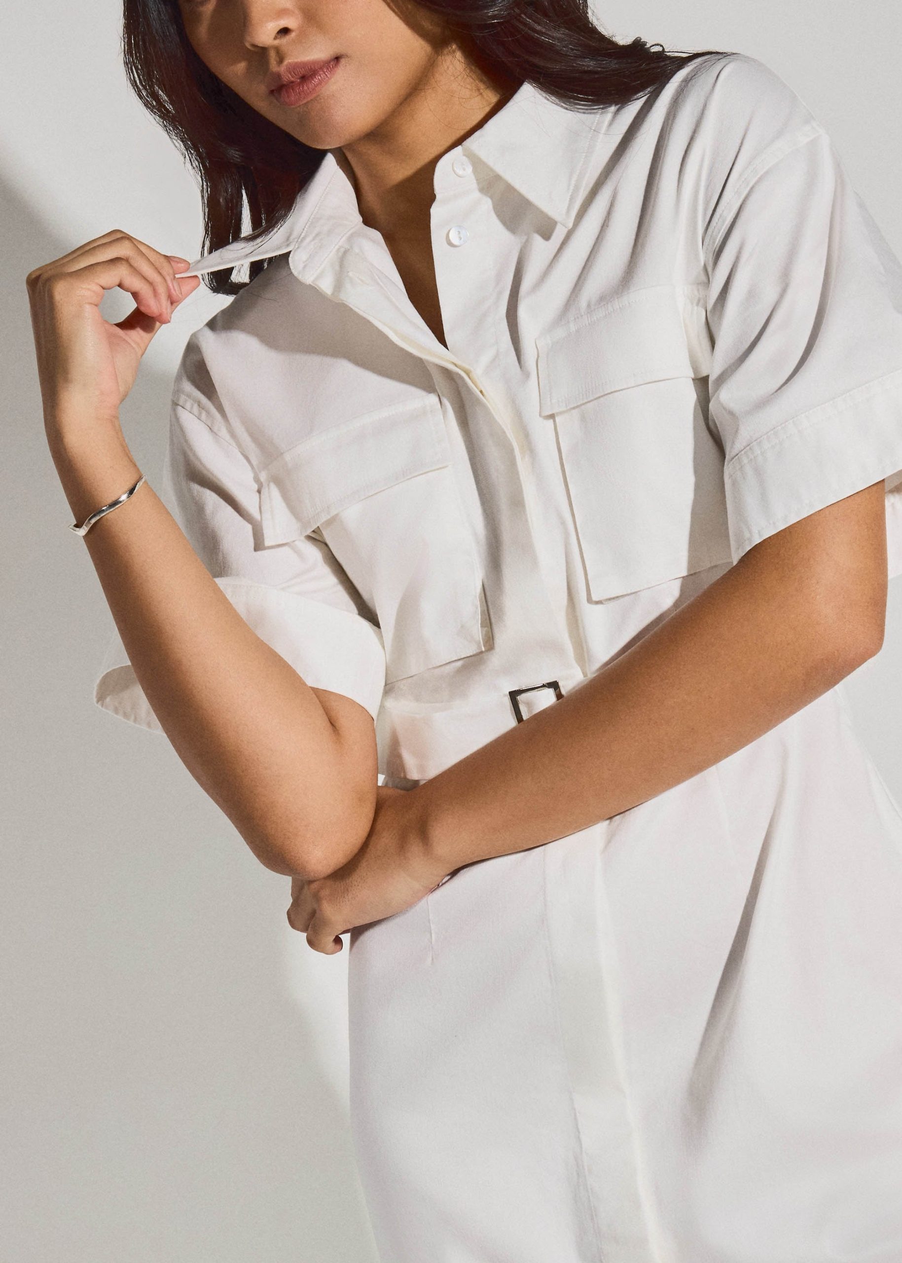Cotton Button Down Utility Midaxi Dress - Image 5