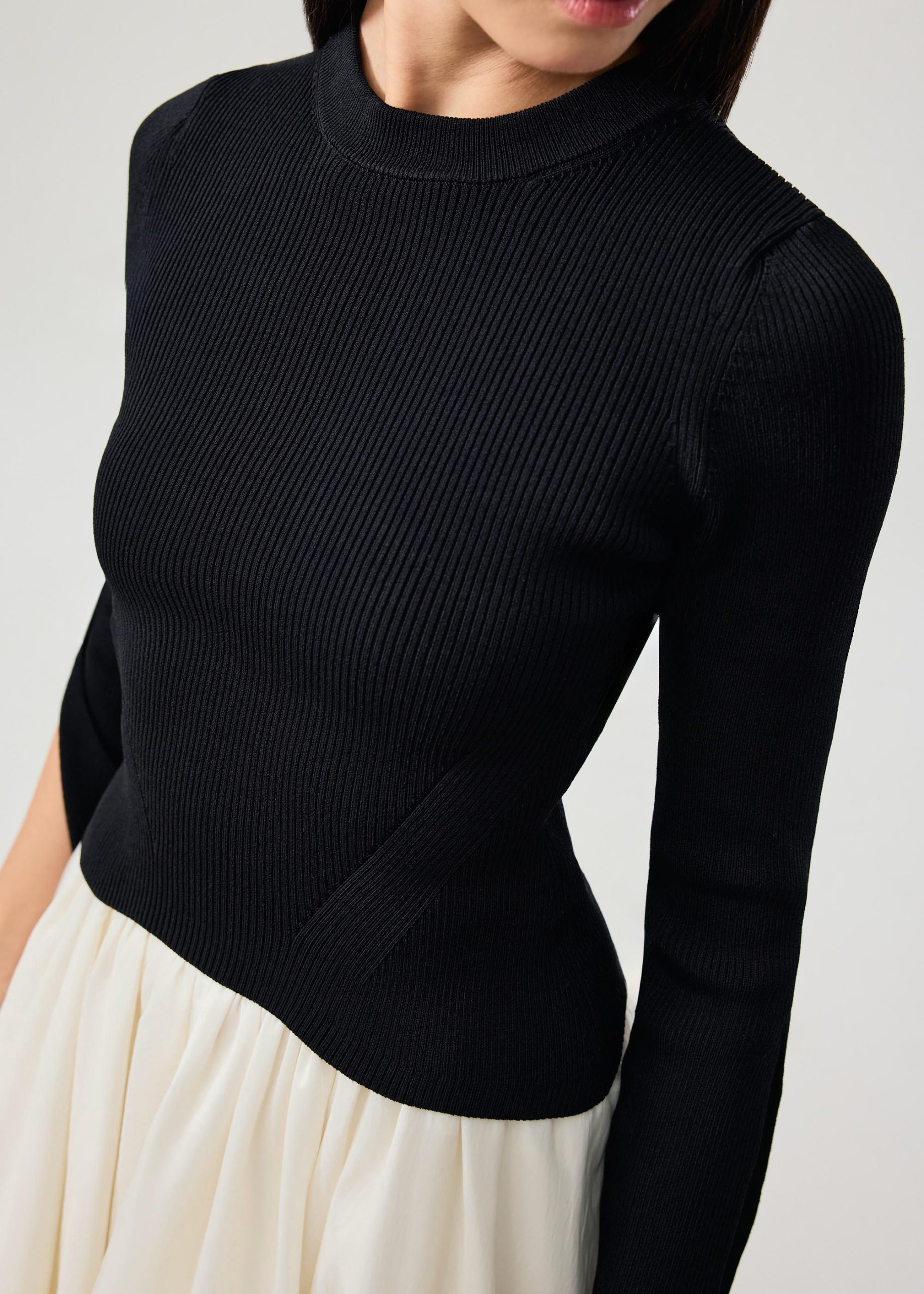 Asymmetric Hem Mock Neck Bell Sleeve Top - Image 6