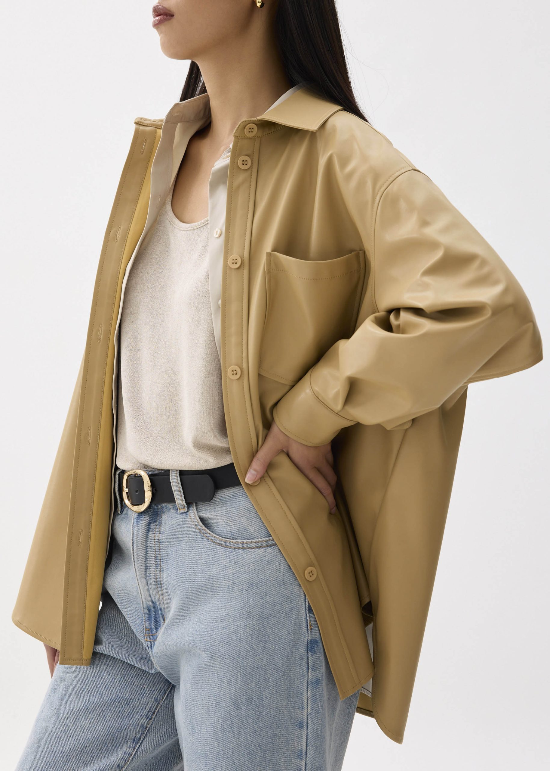 Oversized Vegan Leather Collared Shirt - Image 4