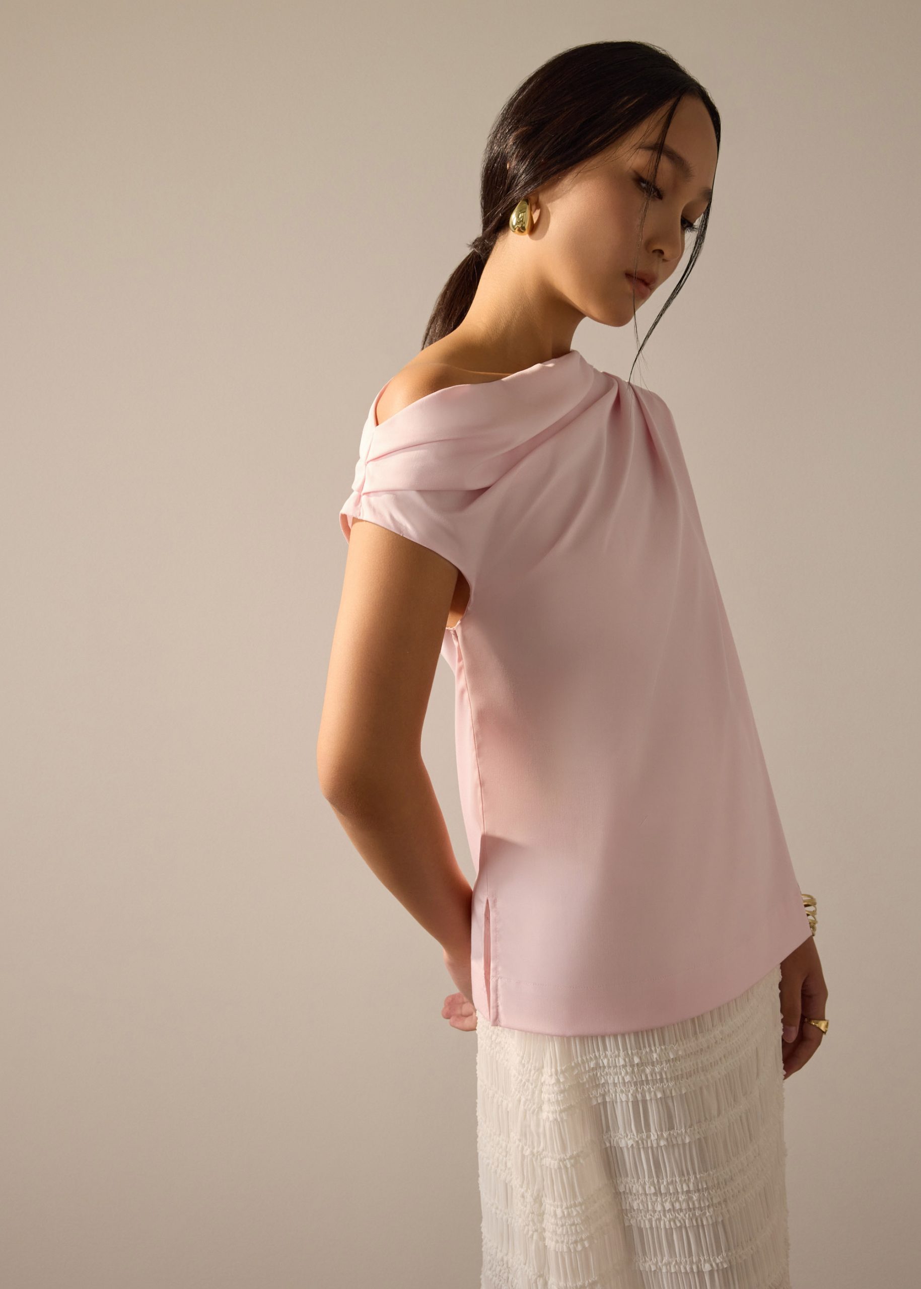 Coleen Poplin Drape Asymmetric Top - Image 17