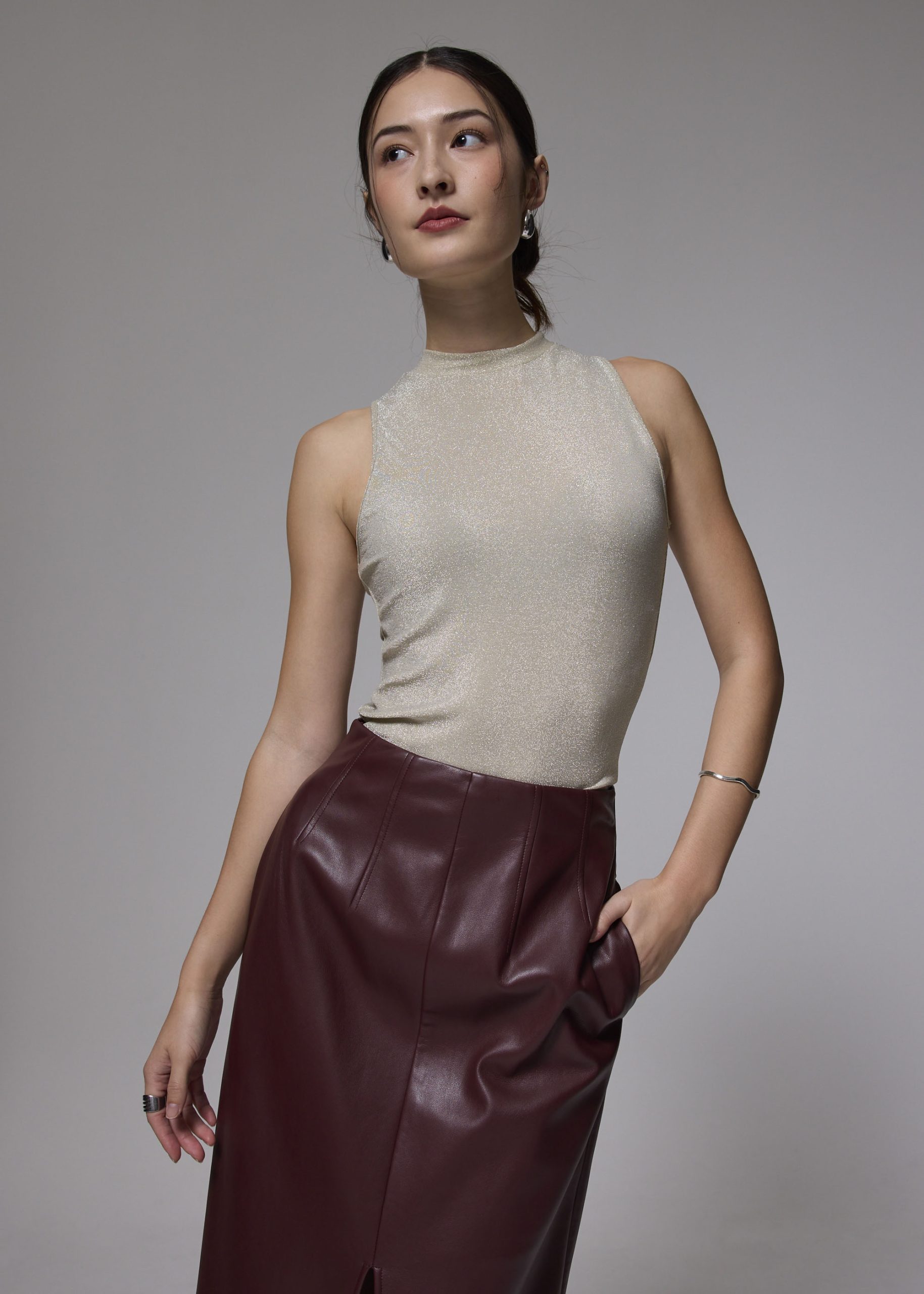Fitted Jersey Mock Neck Top - Image 9