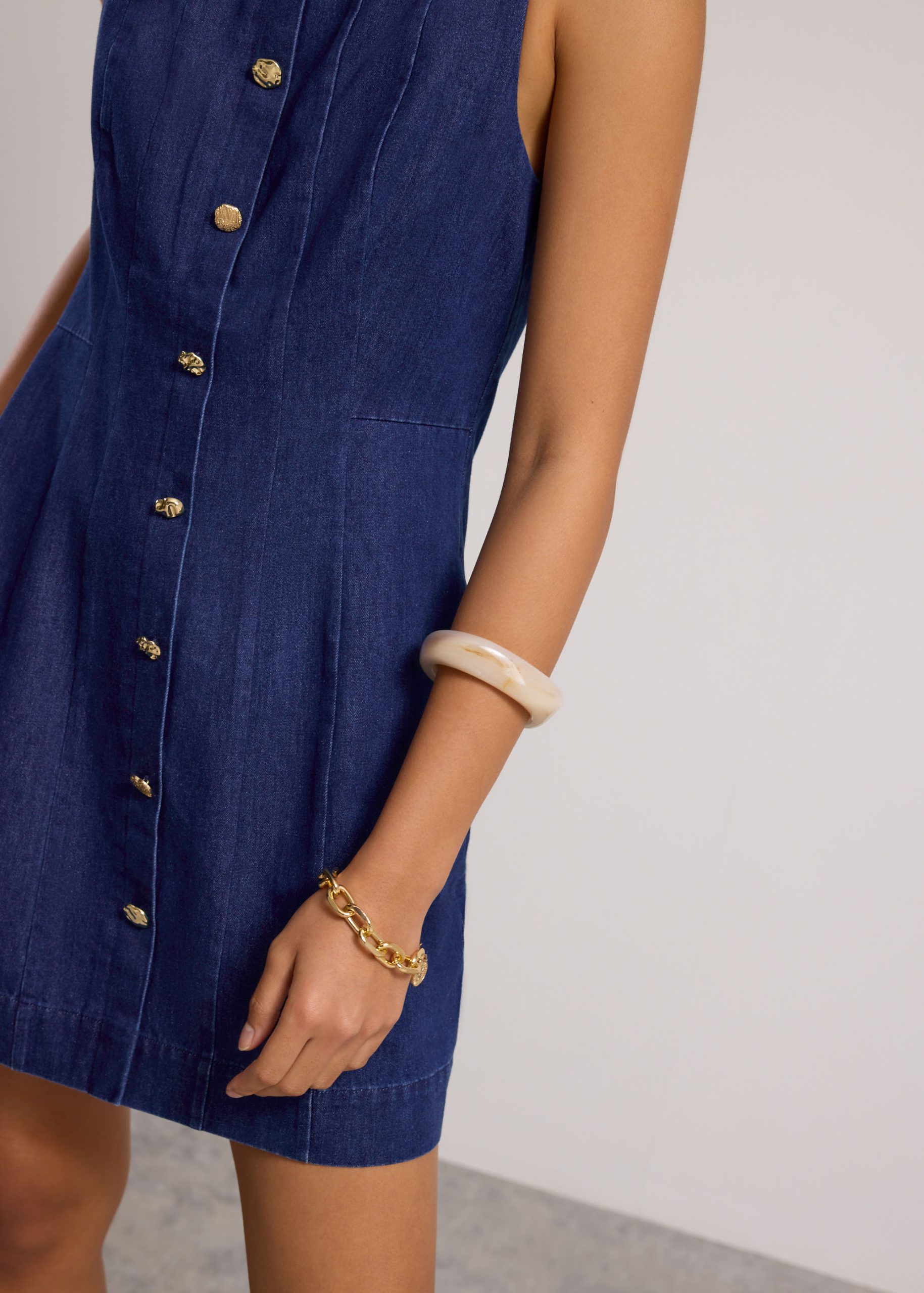 Denim Panelled A-Line Mini Dress - Image 7