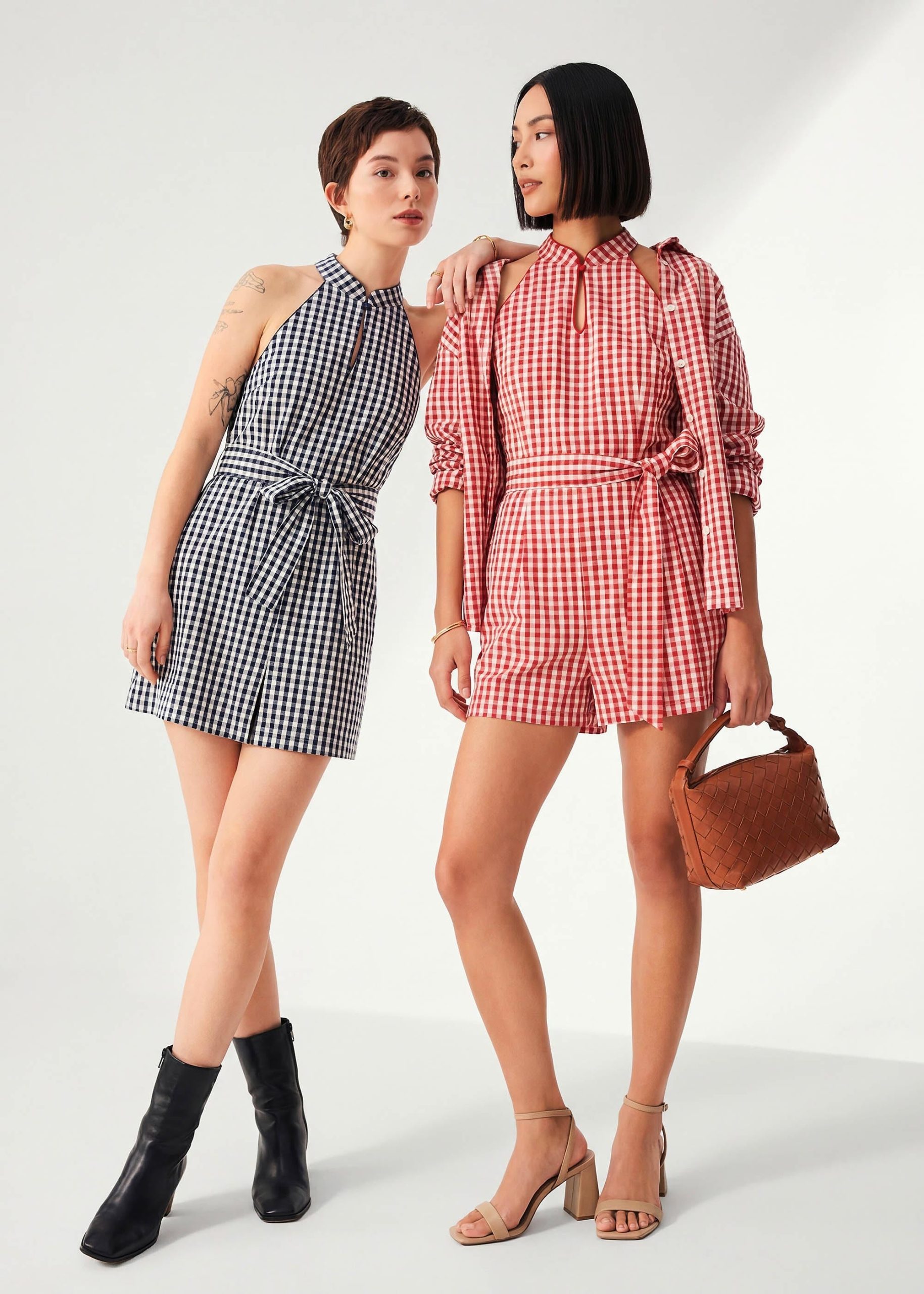 Gingham Cotton Mandarin Collar A-line Romper - Image 11