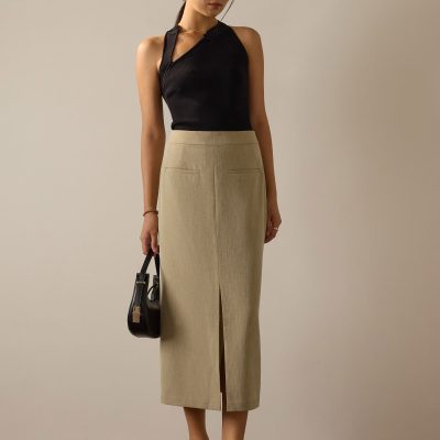Ikumi Adjustable Waist Melange Column Midaxi Skirt