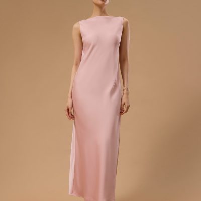 BraFree by LB Satin Cowl Neck Bias Cut Maxi Dress