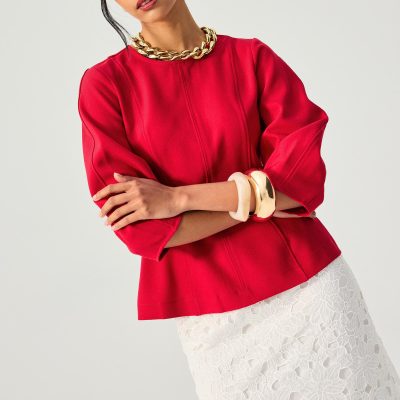 Eunice Panelled Round Neck Puff Sleeve Top