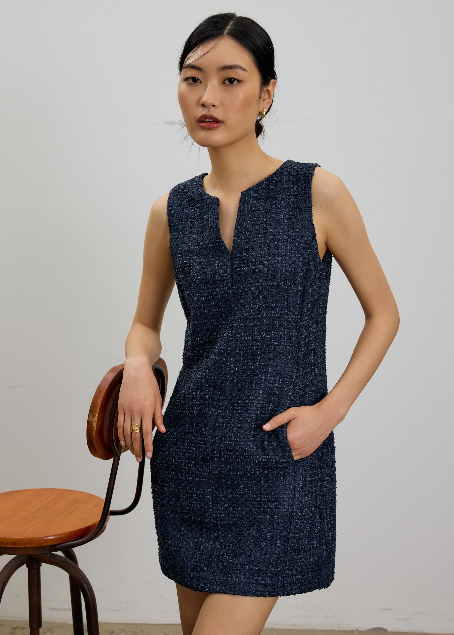 Fran Notched Ribbon Tweed Shift Mini Dress - Image 8