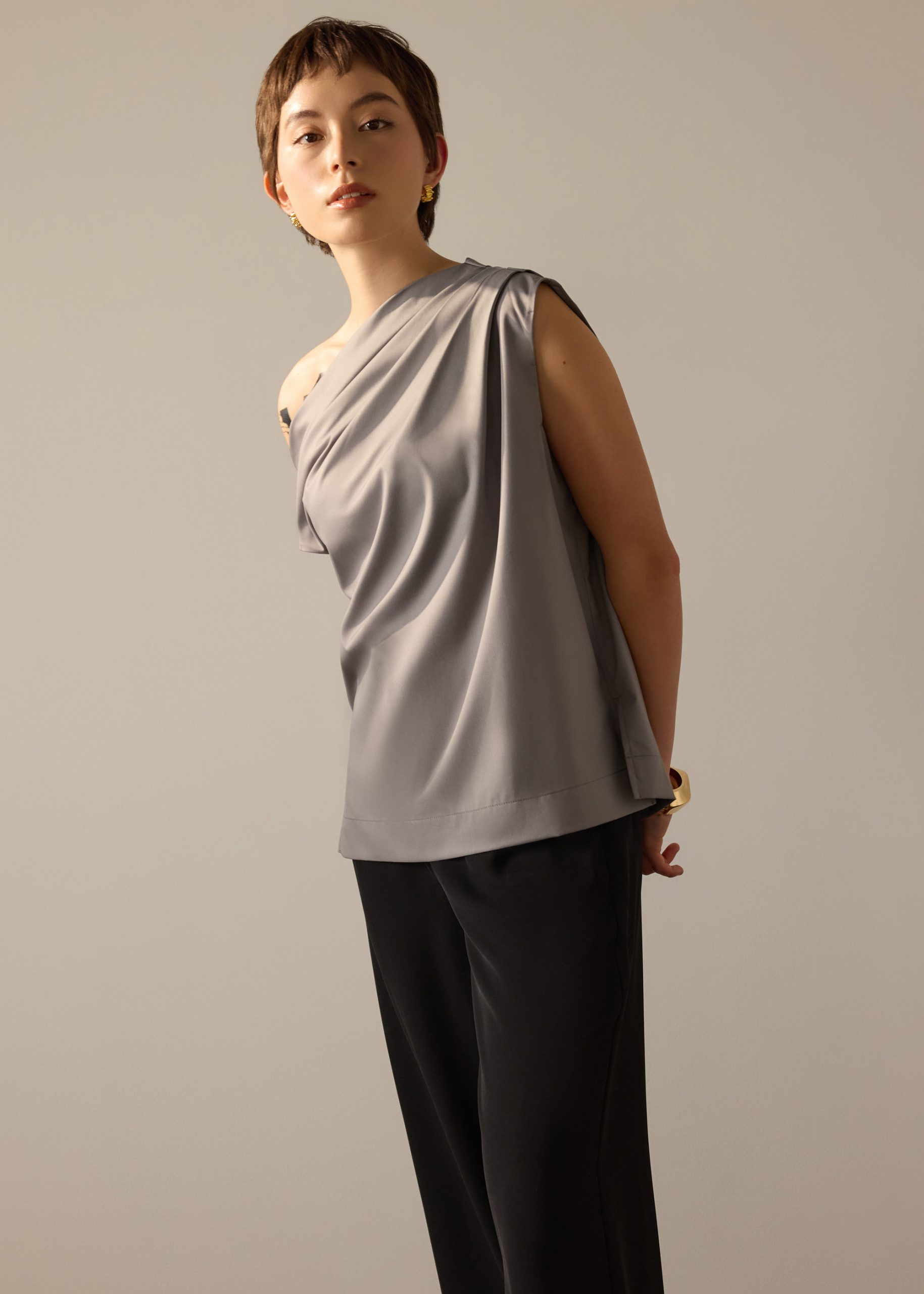 Coleen Poplin Drape Asymmetric Top - Image 11