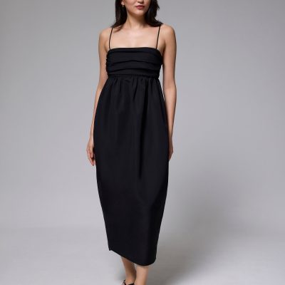 Ruched Straight Neck Tulip Maxi Dress