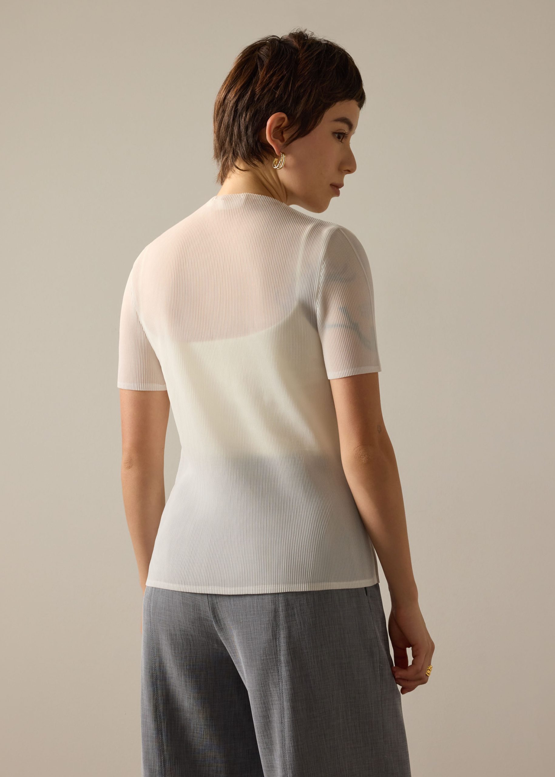 Praveena Plisse Mock Neck Fitted Top - Image 7