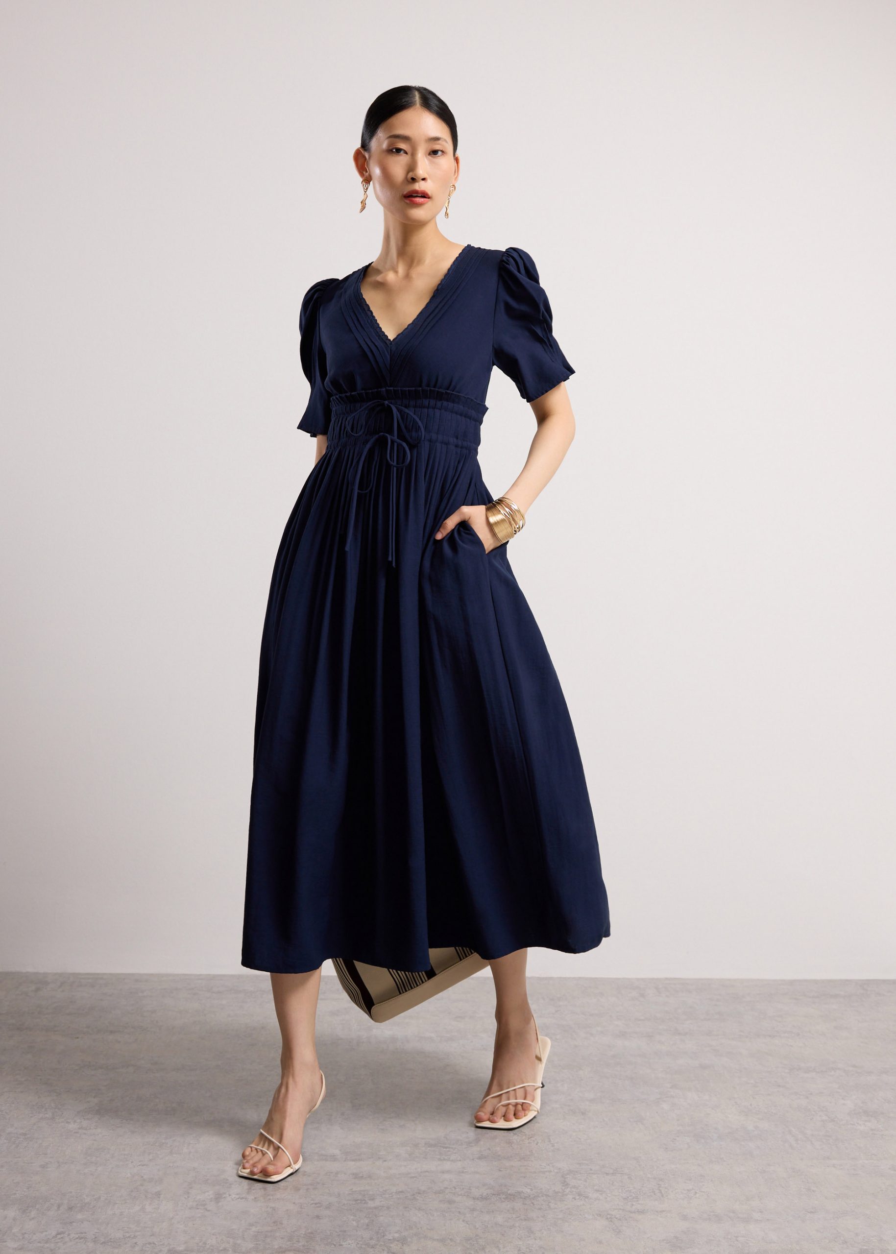 V-Neck Puff Sleeve Fit & Flare Midaxi Dress - Image 11