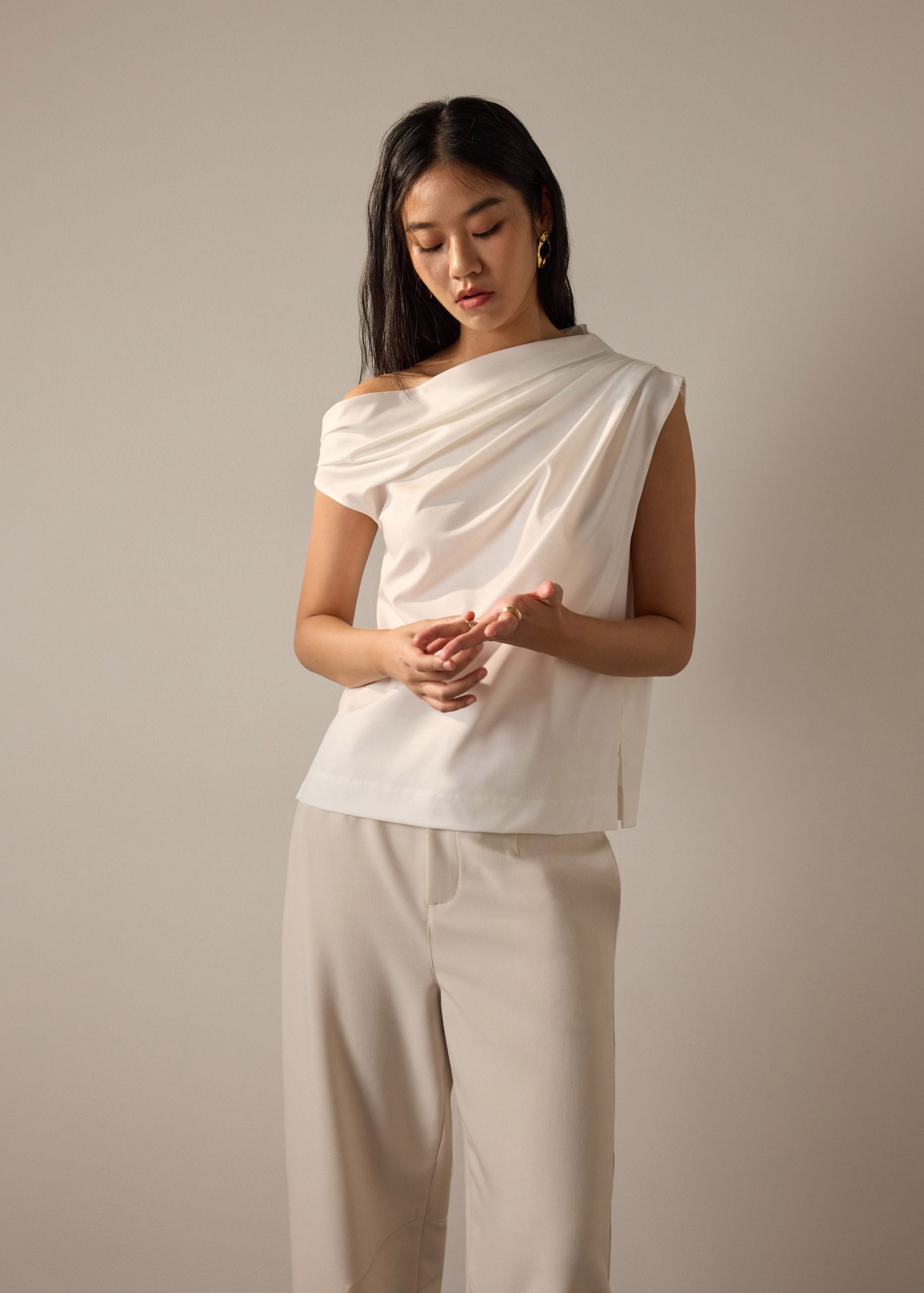 Coleen Poplin Drape Asymmetric Top - Image 2