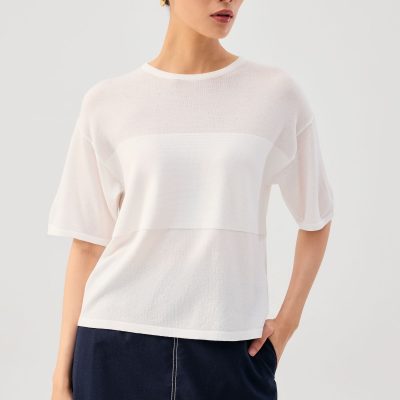 Oversized Sheer Knit Front Panel Boxy Tee