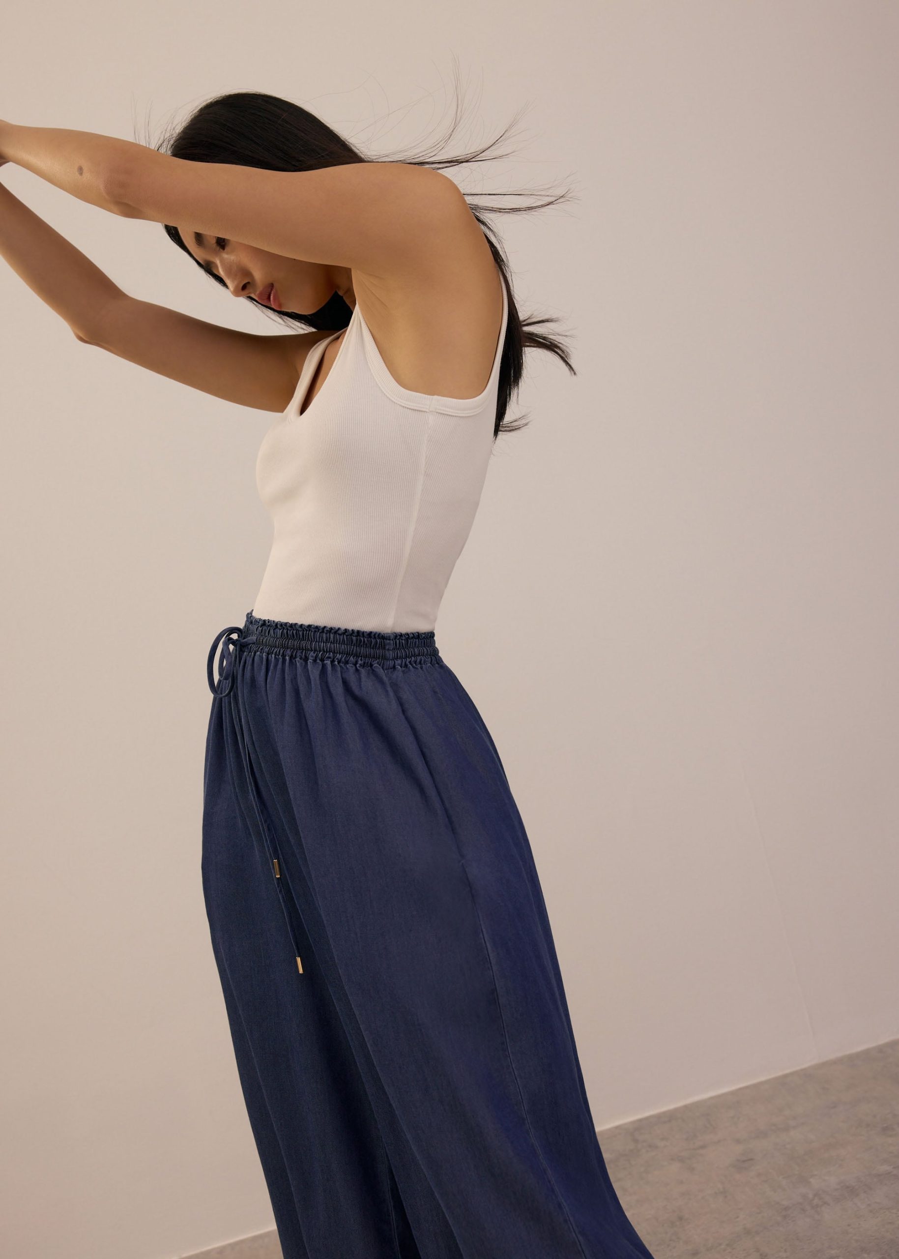 Elastic Chambray Wide Leg Pants - Image 5