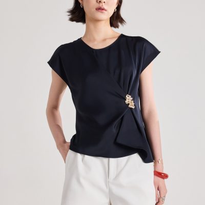 Alina Satin Top With Brooch