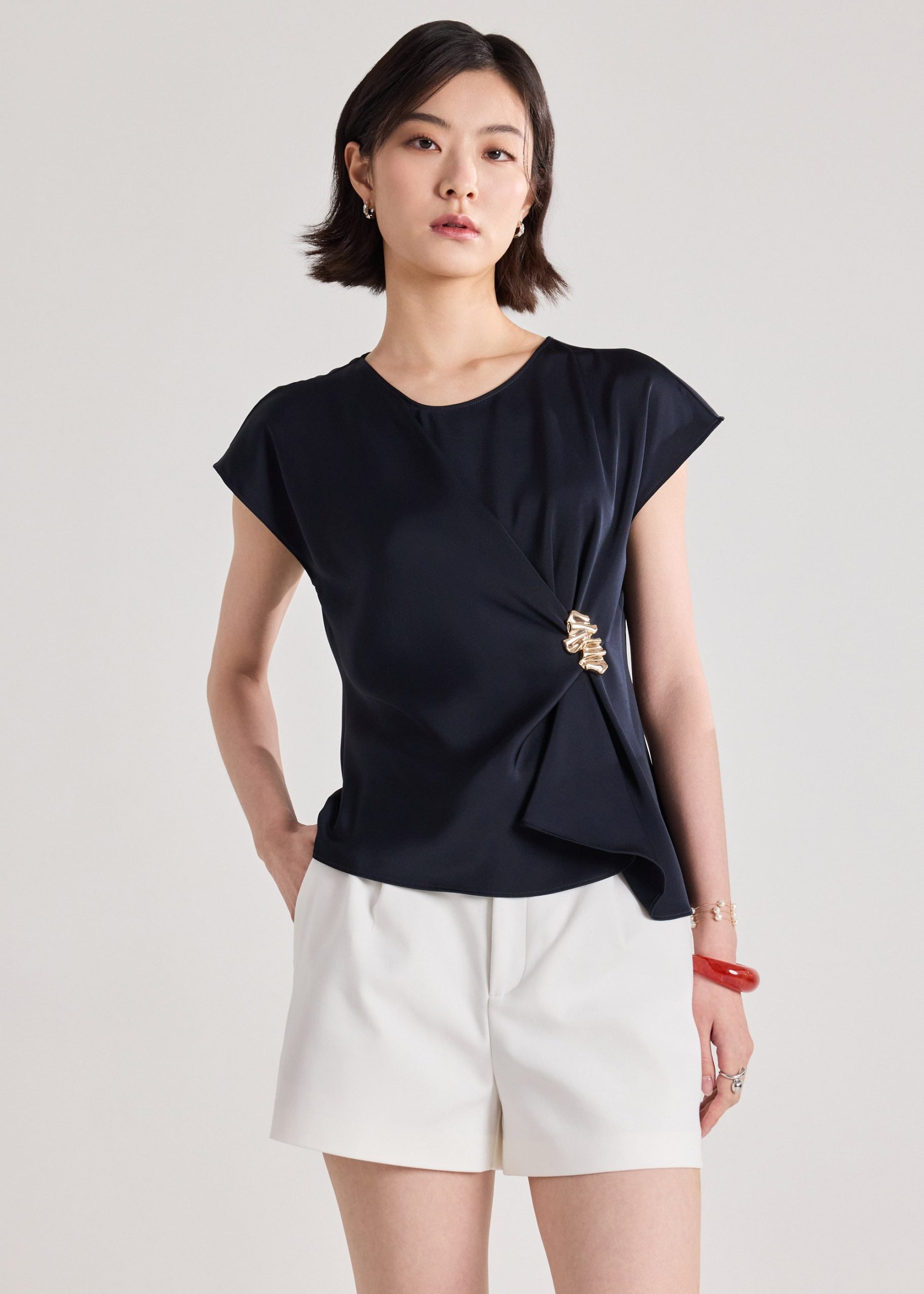 Alina Satin Top With Brooch