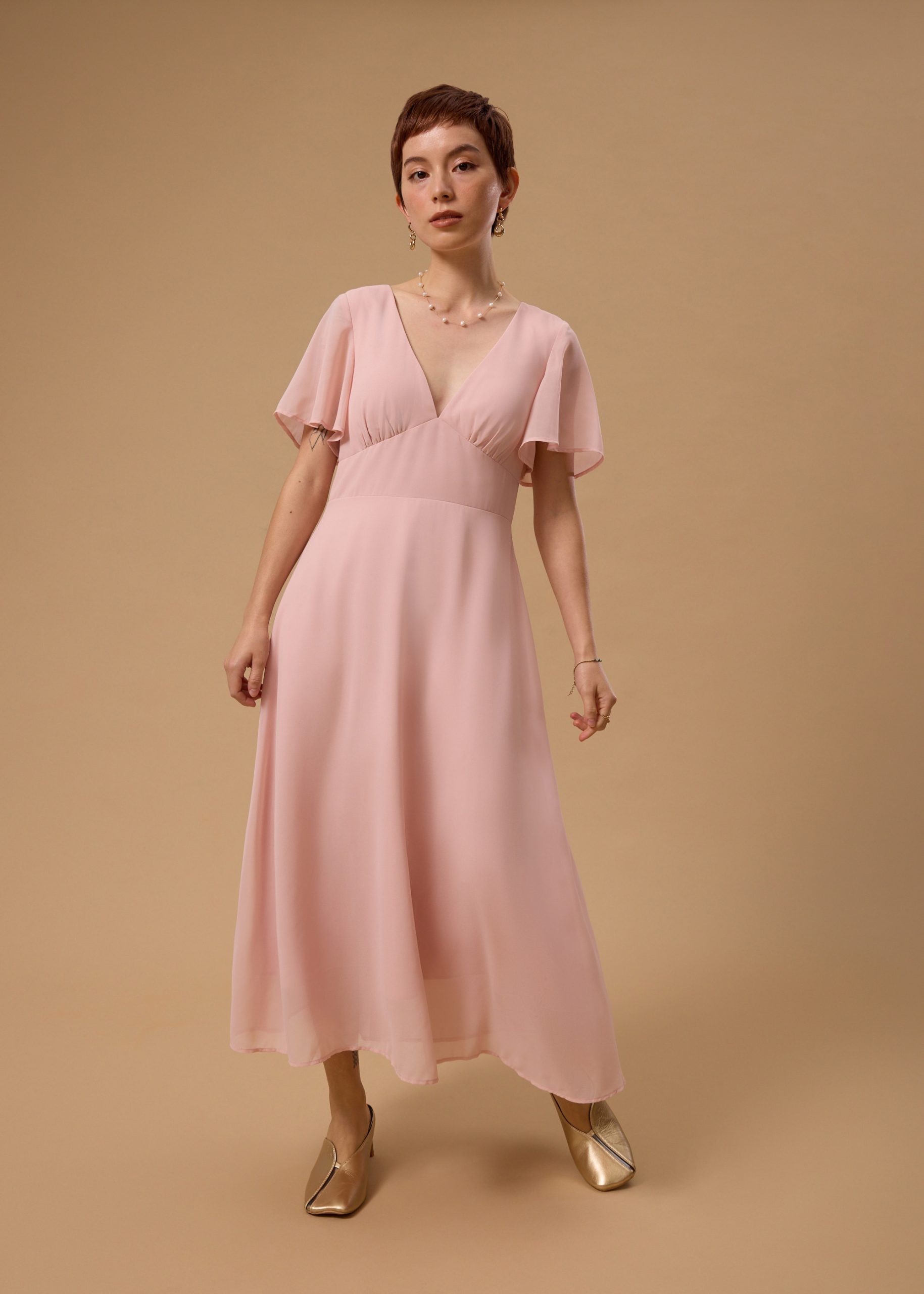 BraFree by LB Georgette Flutter Sleeve Bias Cut Midi Dress - Image 16