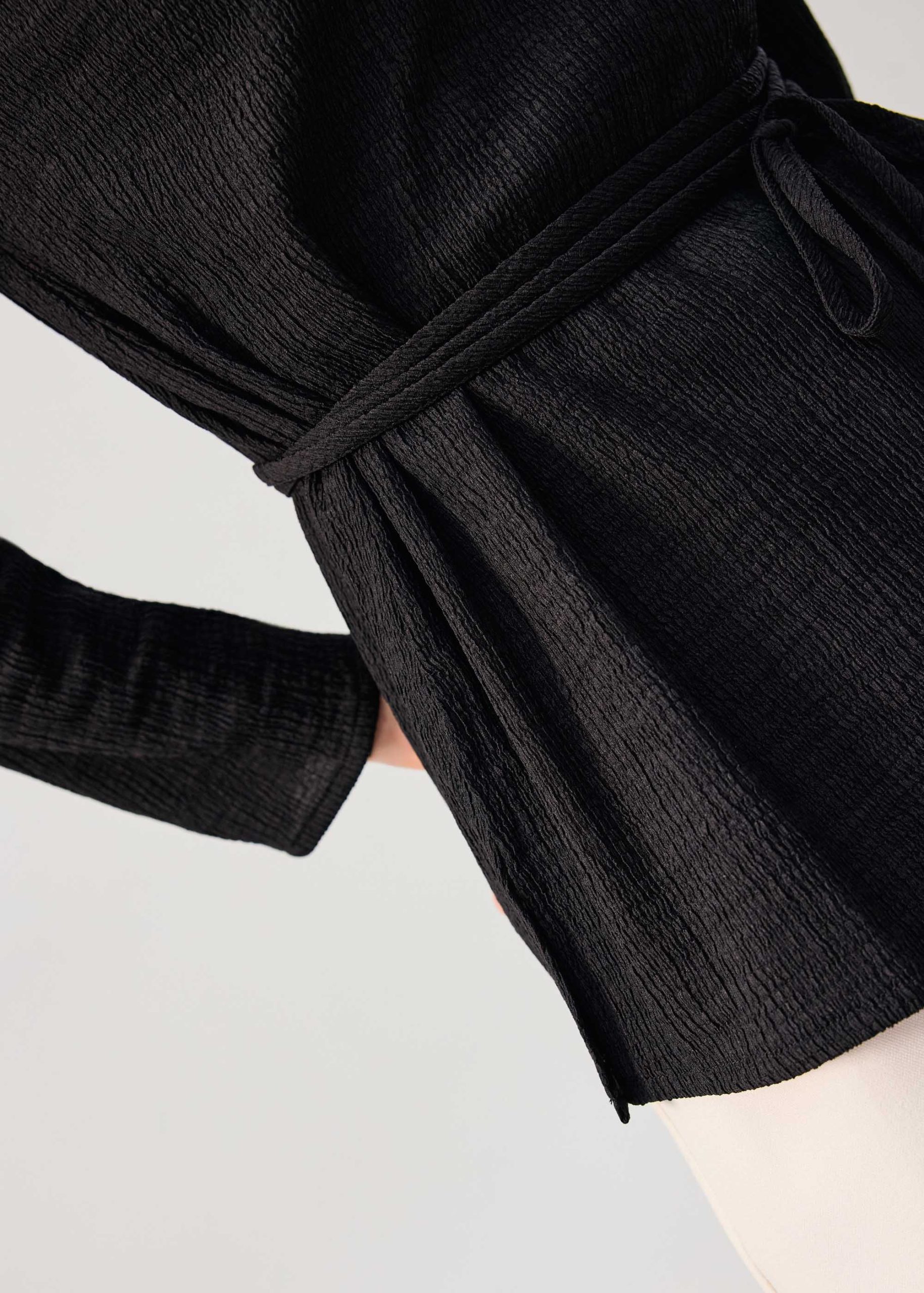 Sash Tie Crinkled Boat Neck Top - Image 4