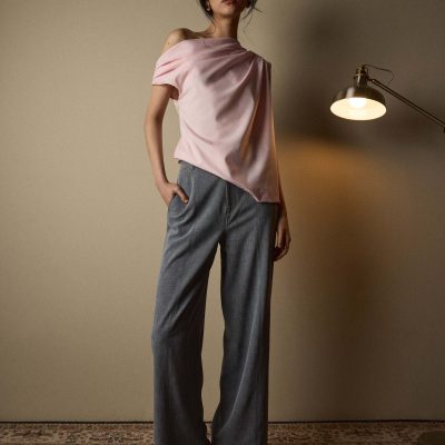 Coleen Poplin Drape Asymmetric Top