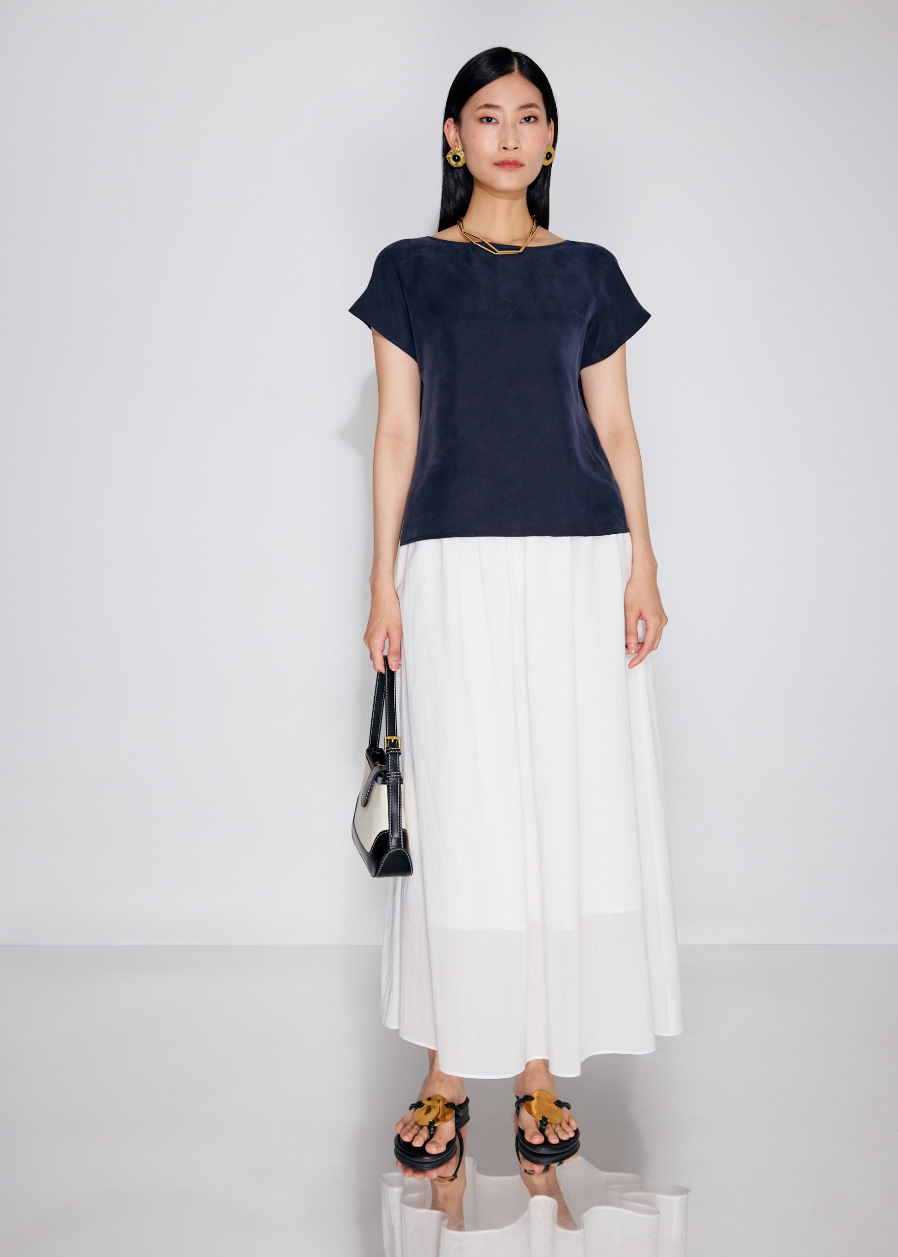 Relaxed Cupro Back Knot Boat Neck Shell Top - Image 2