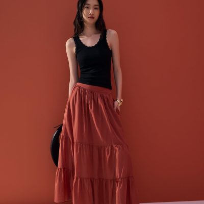 Cotton Flare Maxi Skirt in Desert Haze