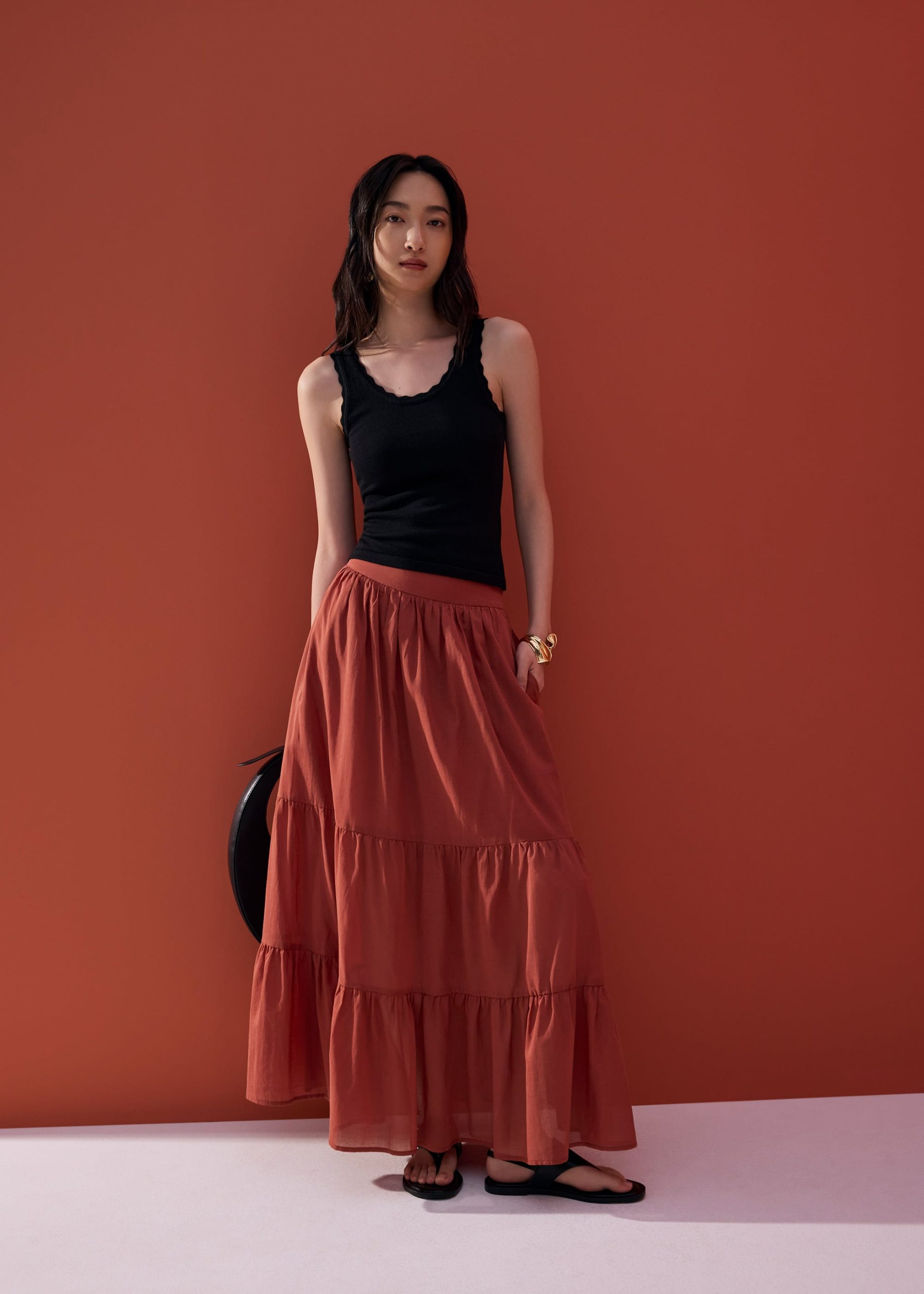 Cotton Flare Maxi Skirt in Desert Haze